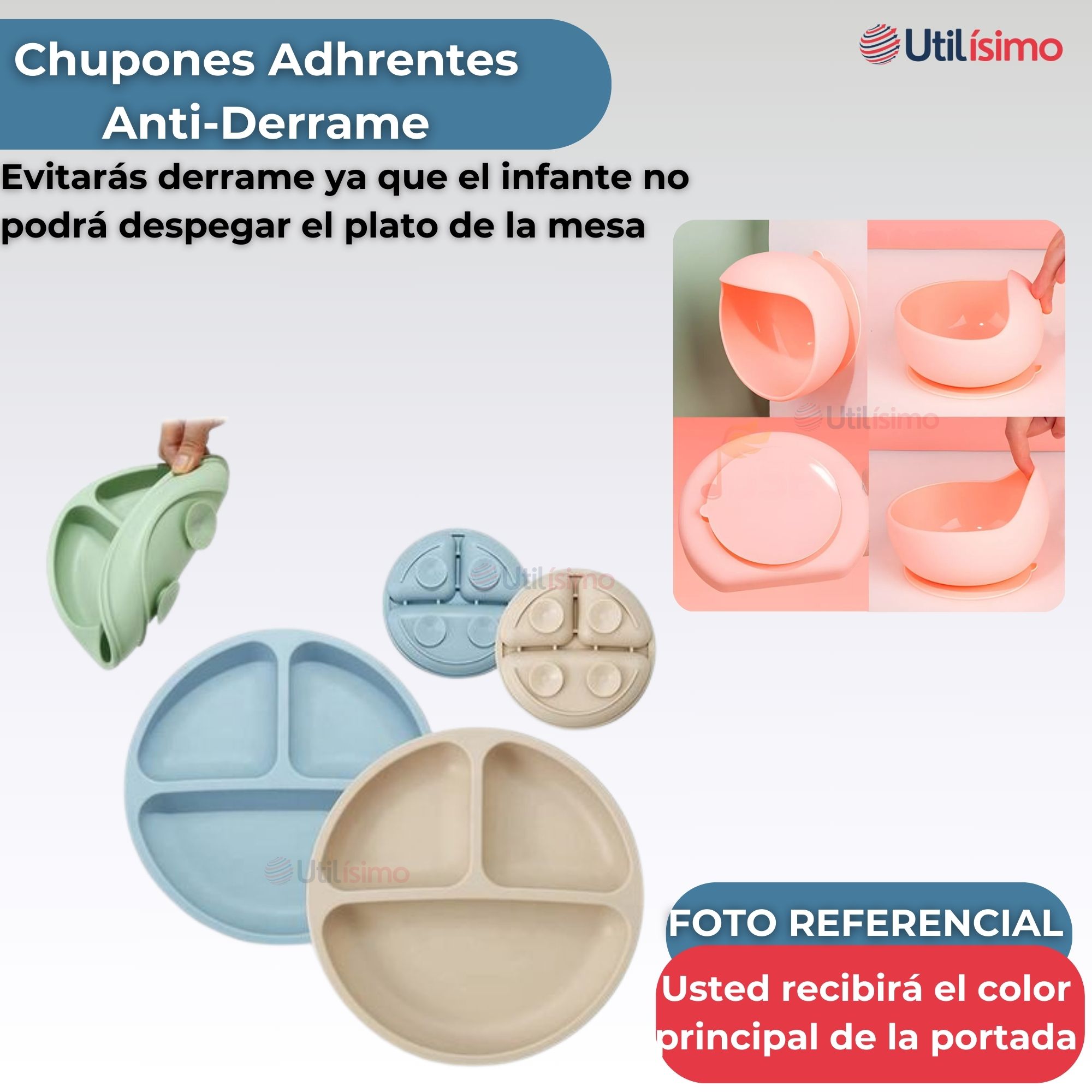 SET DE ALIMENTACIÓN BEBÉ SILICONA DE OSO 6 PIEZAS LIBRE BPA GRIS - 2