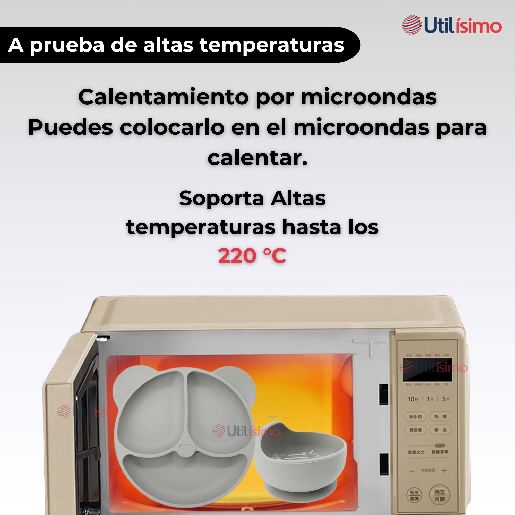 SET DE ALIMENTACIÓN BEBÉ SILICONA DE OSO 6 PIEZAS LIBRE BPA GRIS - 6