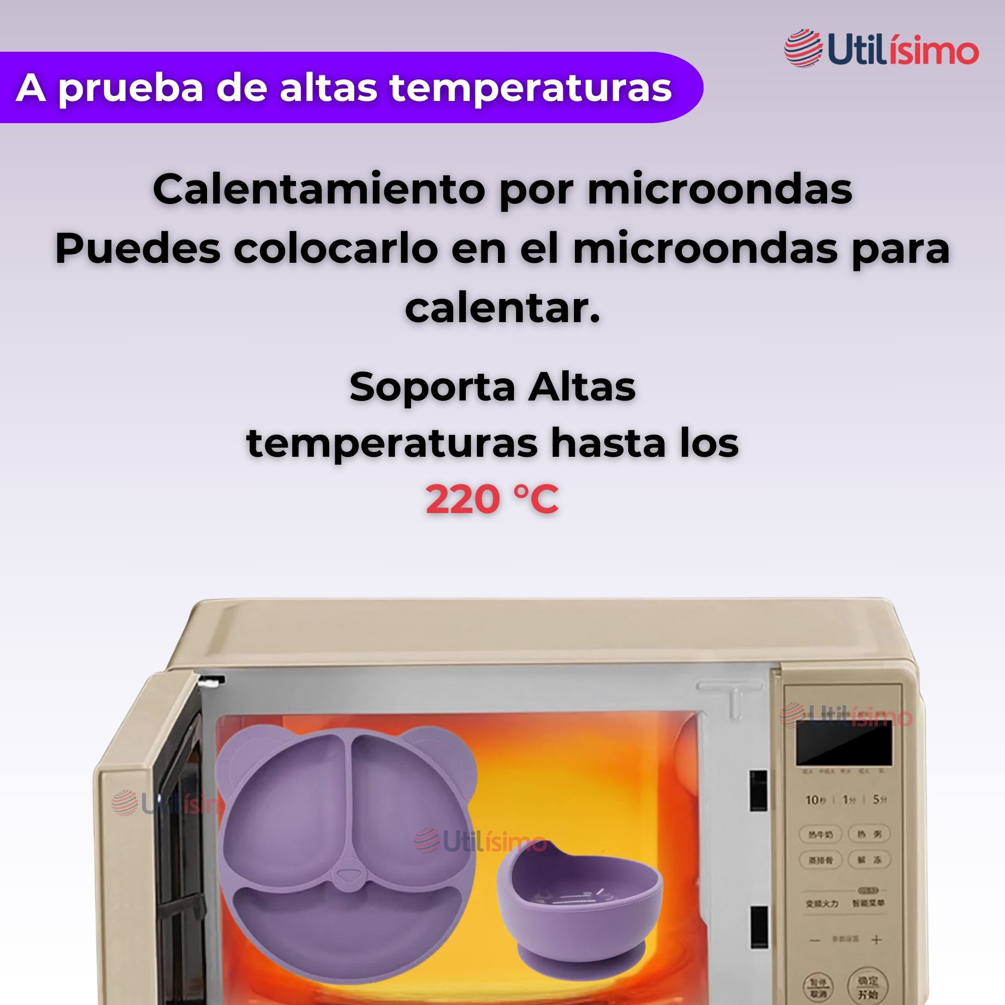 SET DE ALIMENTACIÓN BEBÉ SILICONA DE OSO 6 PIEZAS LIBRE BPA LILA - 6