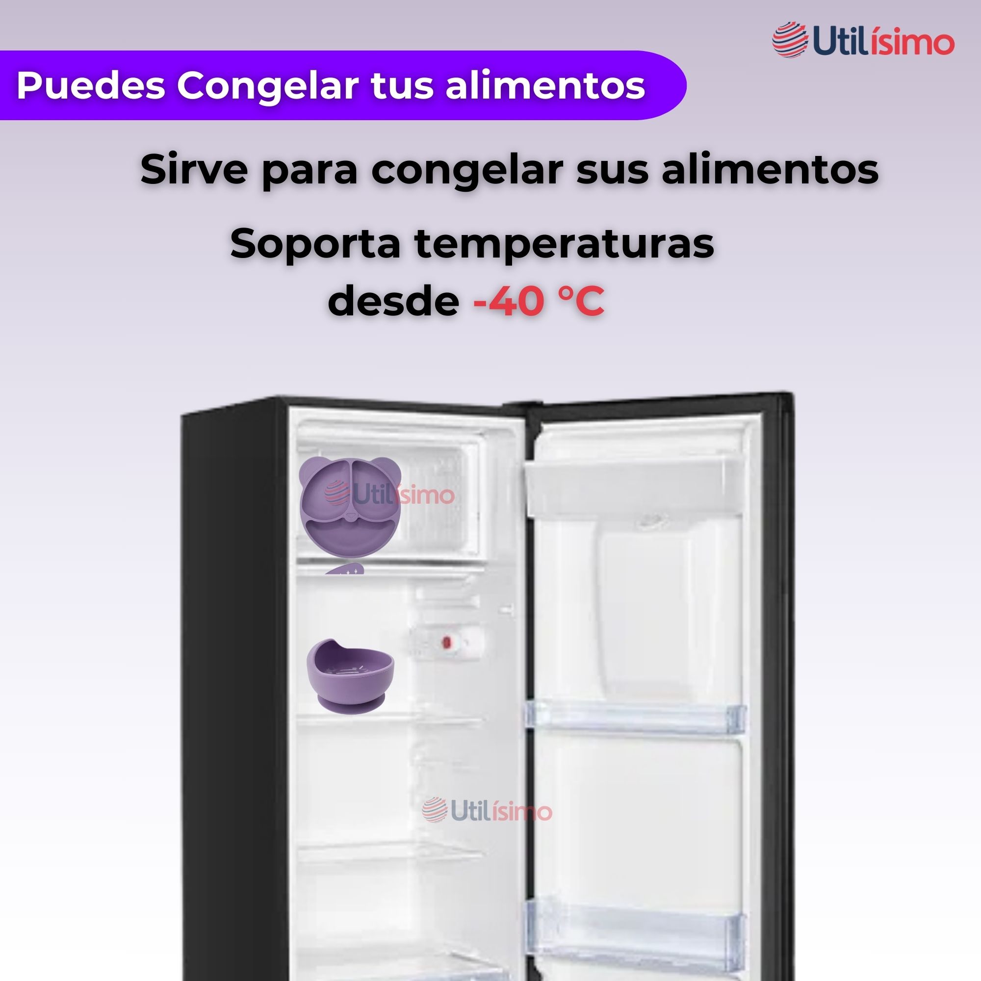 SET DE ALIMENTACIÓN BEBÉ SILICONA DE OSO 6 PIEZAS LIBRE BPA LILA - 7