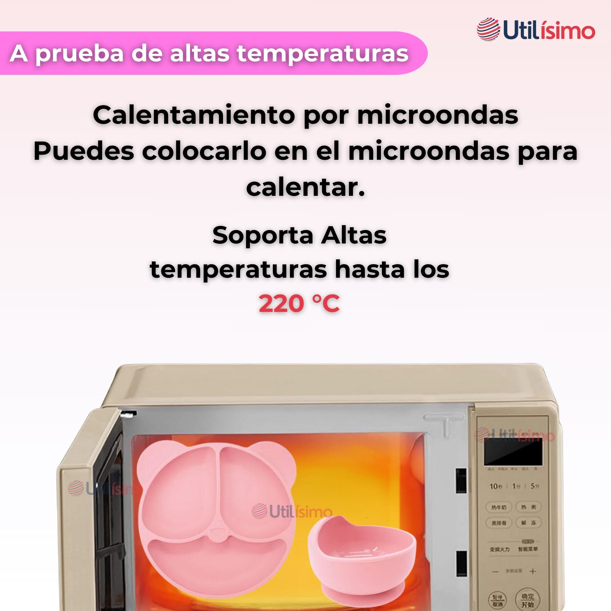 SET DE ALIMENTACIÓN BEBÉ SILICONA DE OSO 6 PIEZAS LIBRE BPA ROSA CLARO - 6