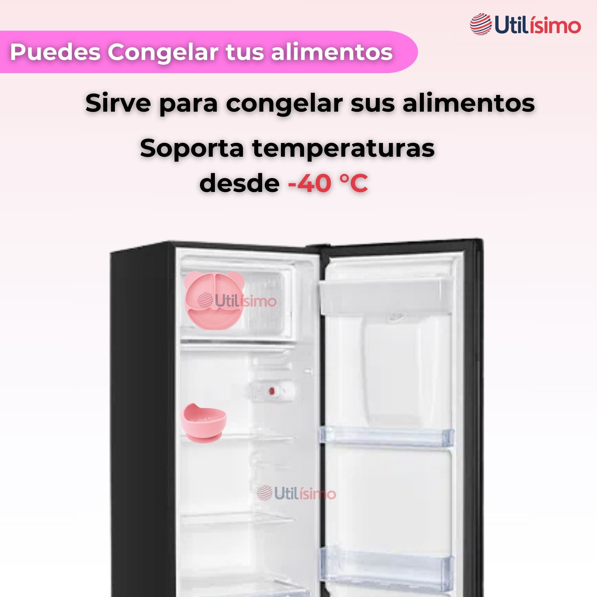 SET DE ALIMENTACIÓN BEBÉ SILICONA DE OSO 6 PIEZAS LIBRE BPA ROSA CLARO - 7