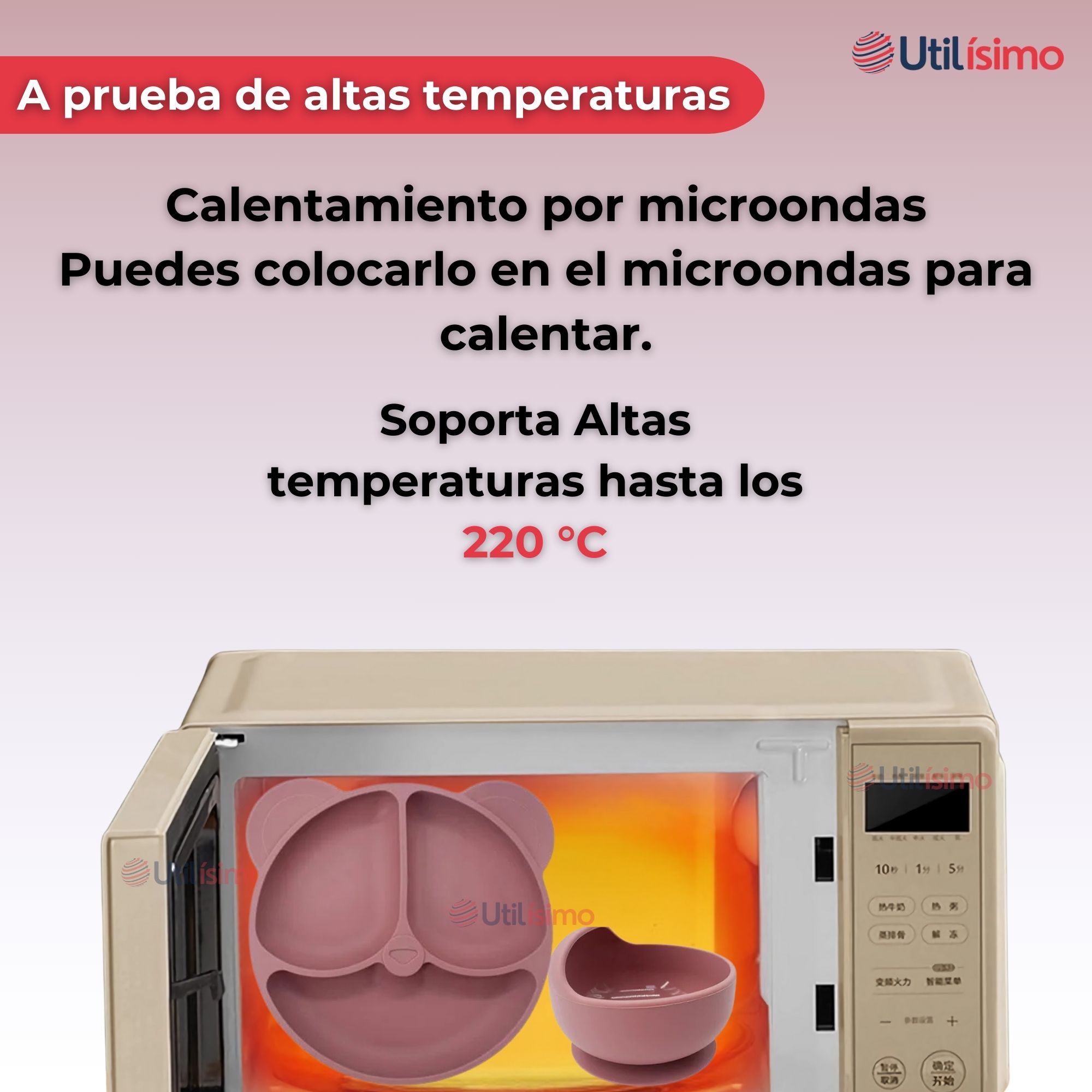 SET DE ALIMENTACIÓN BEBÉ SILICONA DE OSO 6 PIEZAS LIBRE BPA ROSA OSCURO - 6