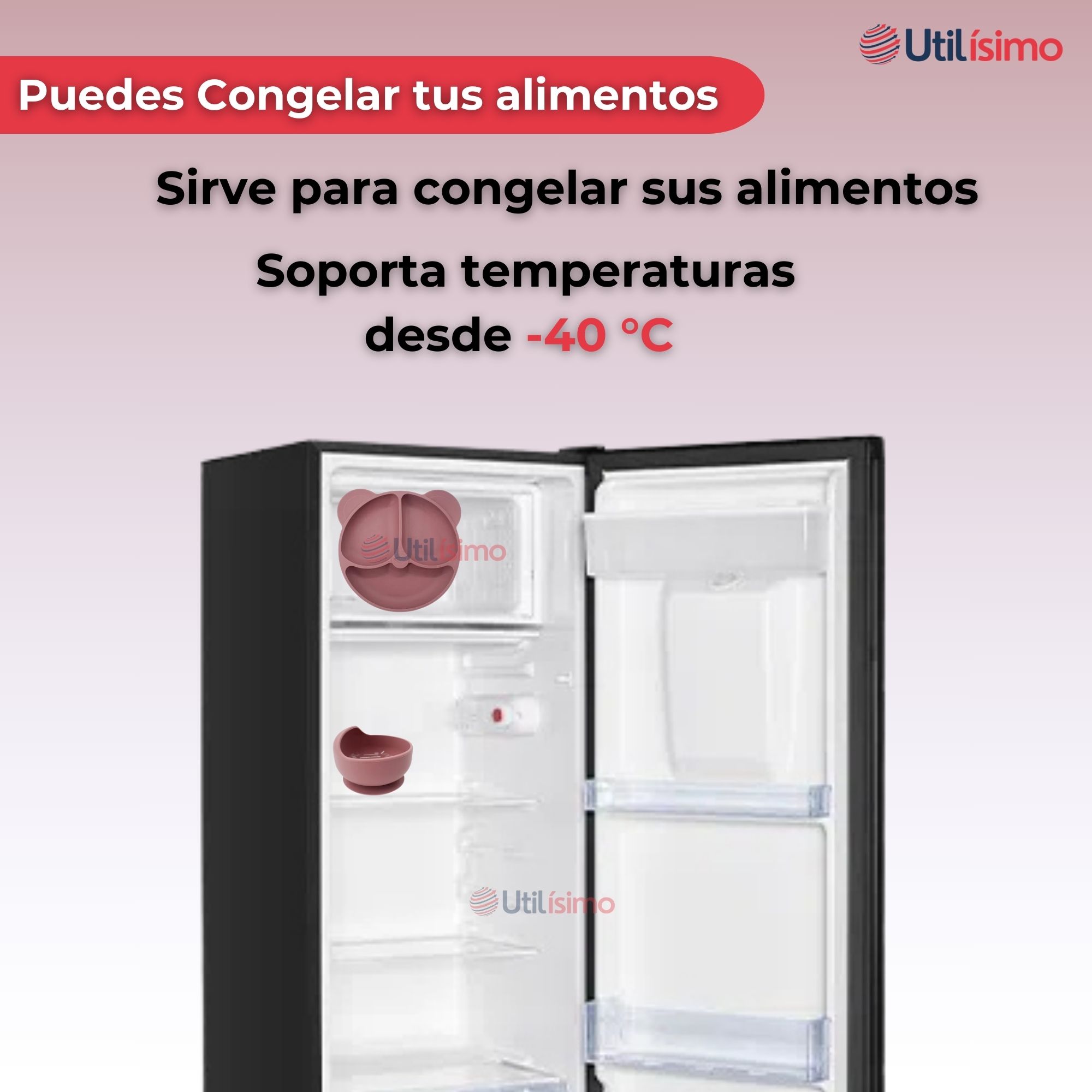 SET DE ALIMENTACIÓN BEBÉ SILICONA DE OSO 6 PIEZAS LIBRE BPA ROSA OSCURO - 7