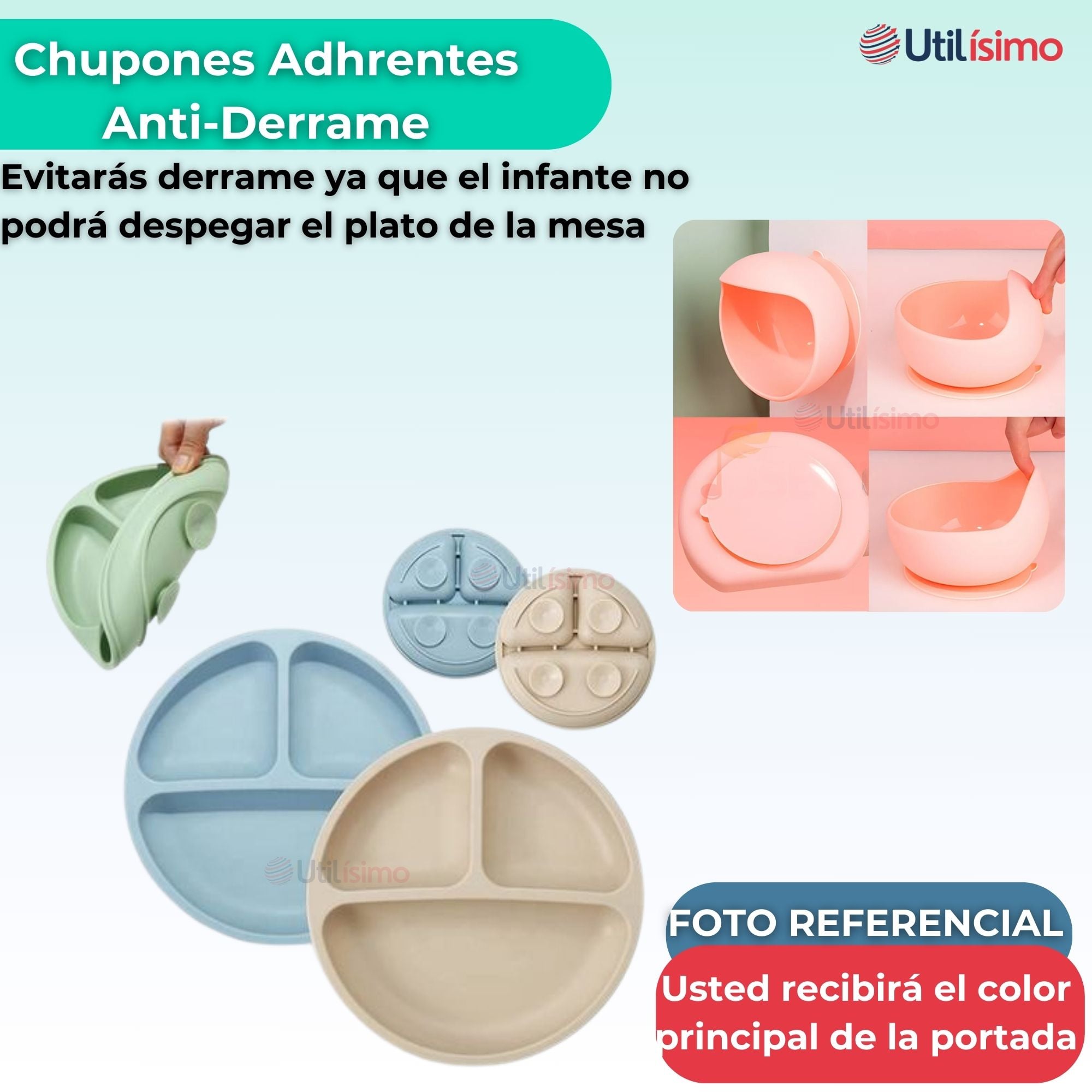 SET DE ALIMENTACIÓN BEBÉ SILICONA DE OSO 6 PIEZAS LIBRE BPA TURQUESA - 2