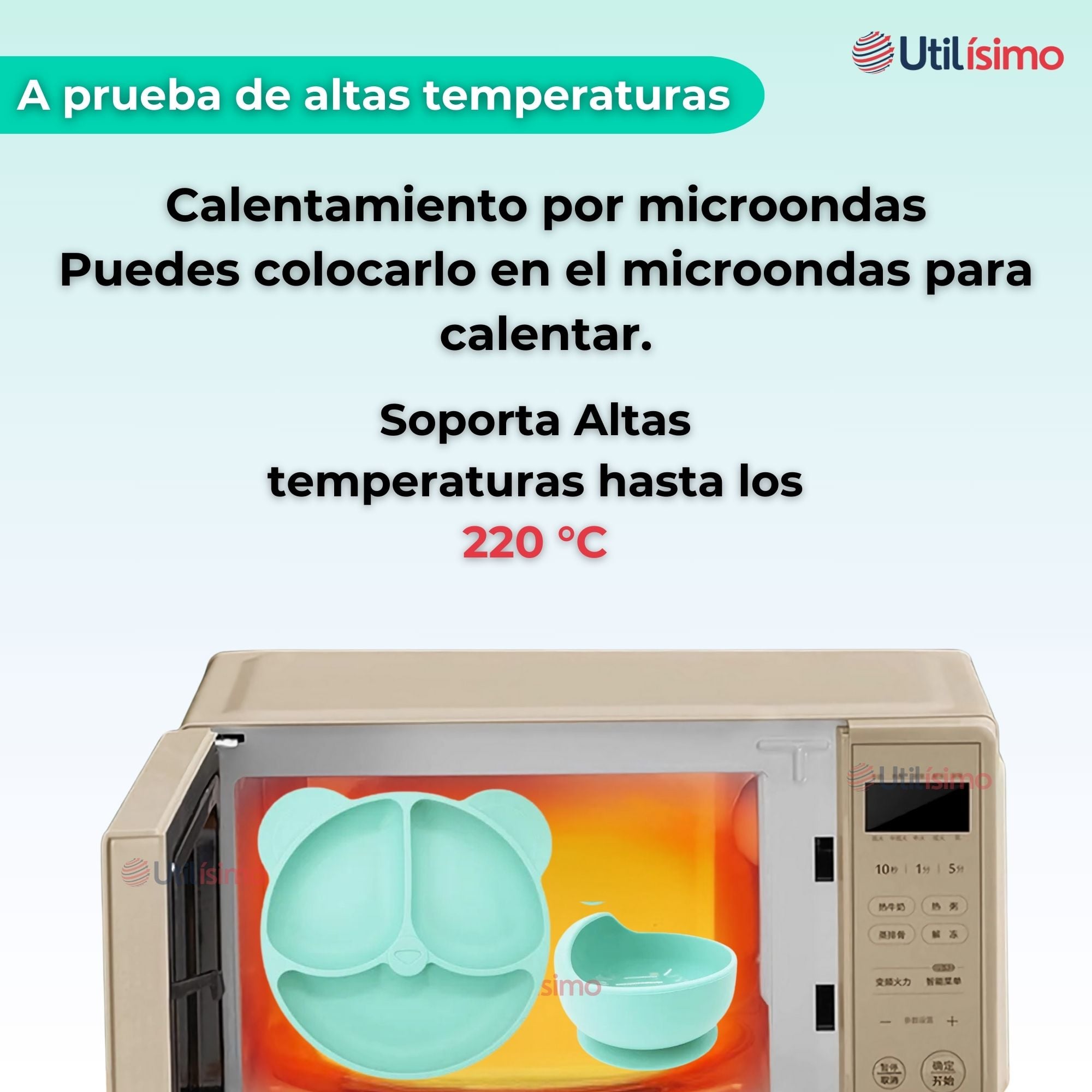 SET DE ALIMENTACIÓN BEBÉ SILICONA DE OSO 6 PIEZAS LIBRE BPA TURQUESA - 6
