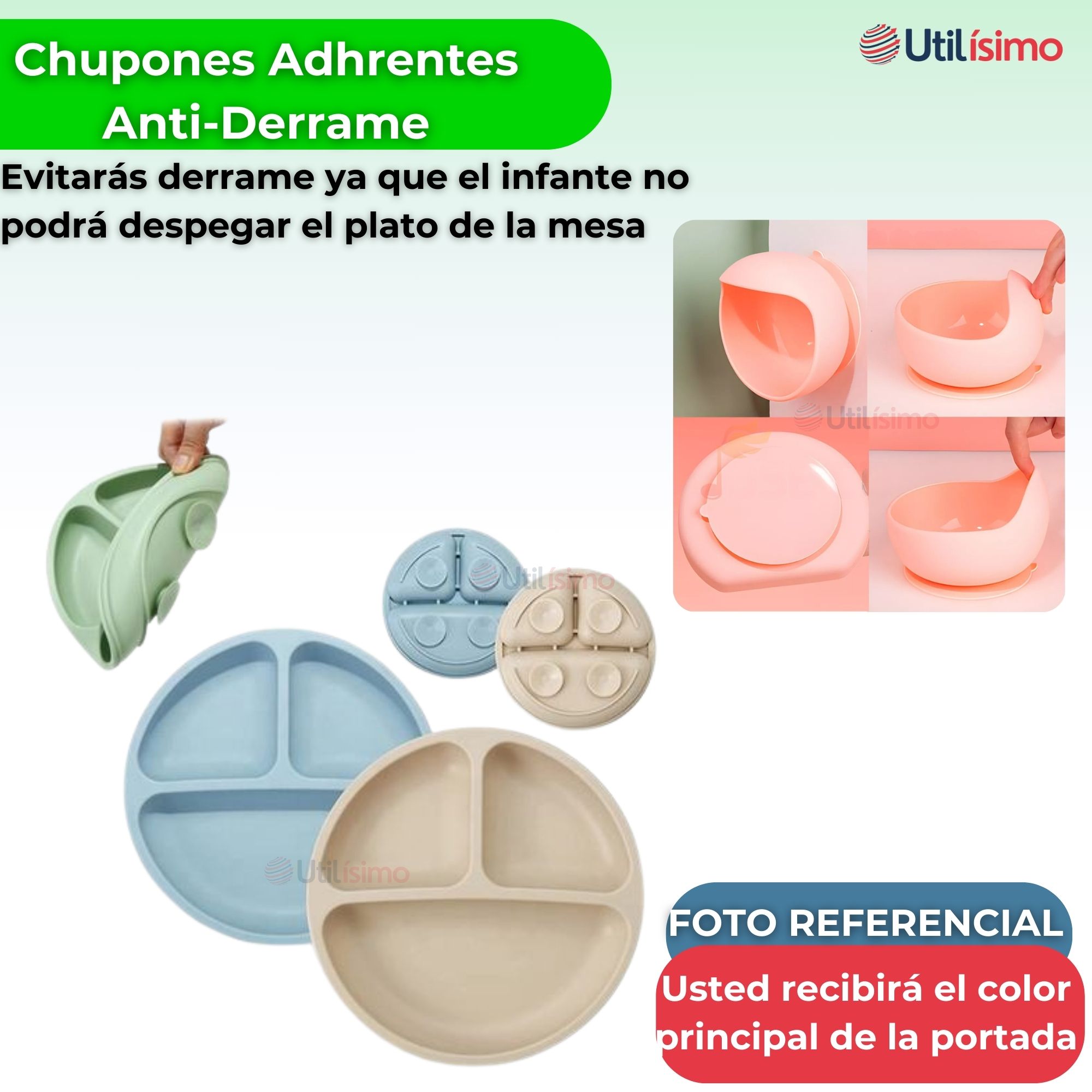 SET DE ALIMENTACIÓN BEBÉ SILICONA DE OSO 6 PIEZAS LIBRE BPA VERDE - 2