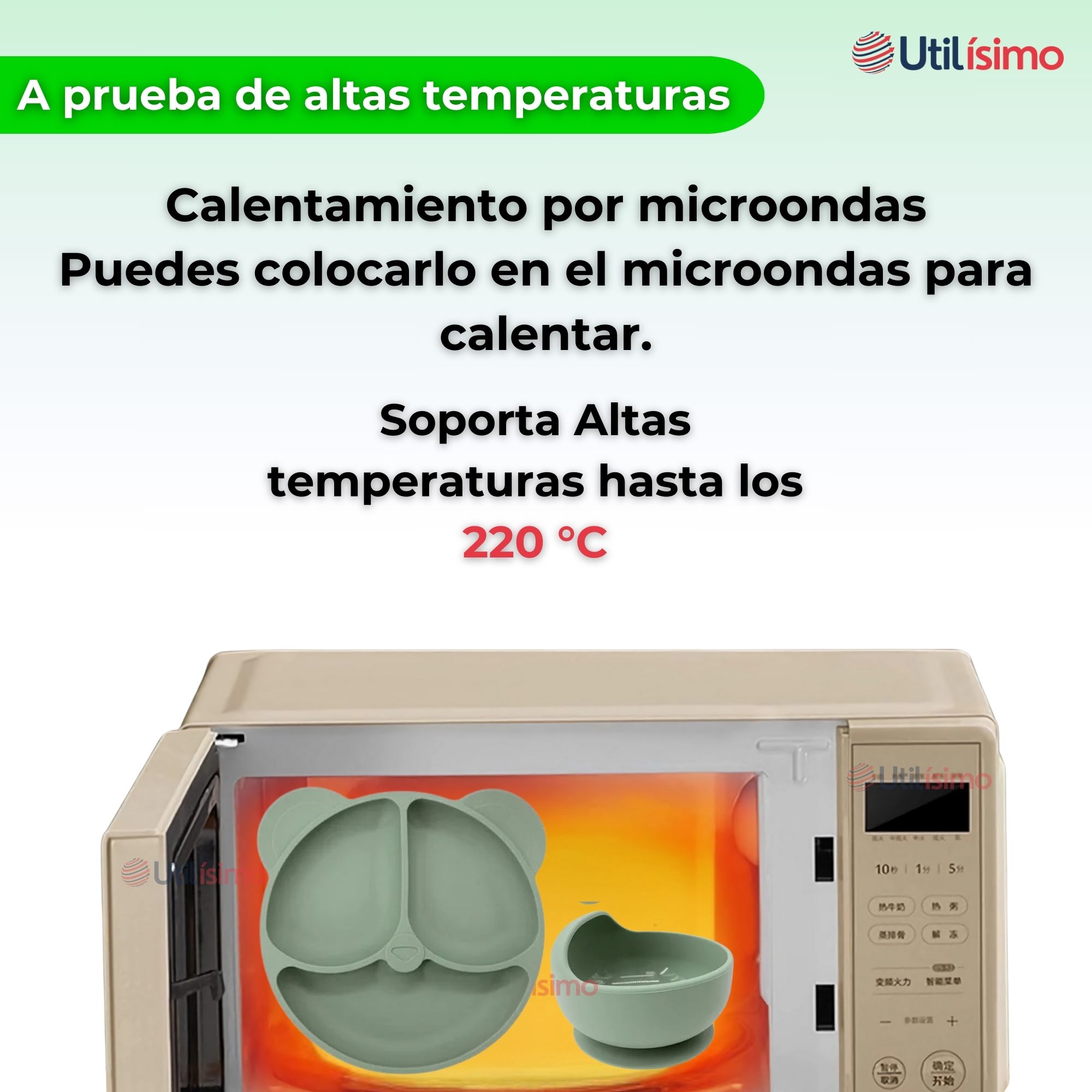 SET DE ALIMENTACIÓN BEBÉ SILICONA DE OSO 6 PIEZAS LIBRE BPA VERDE - 6