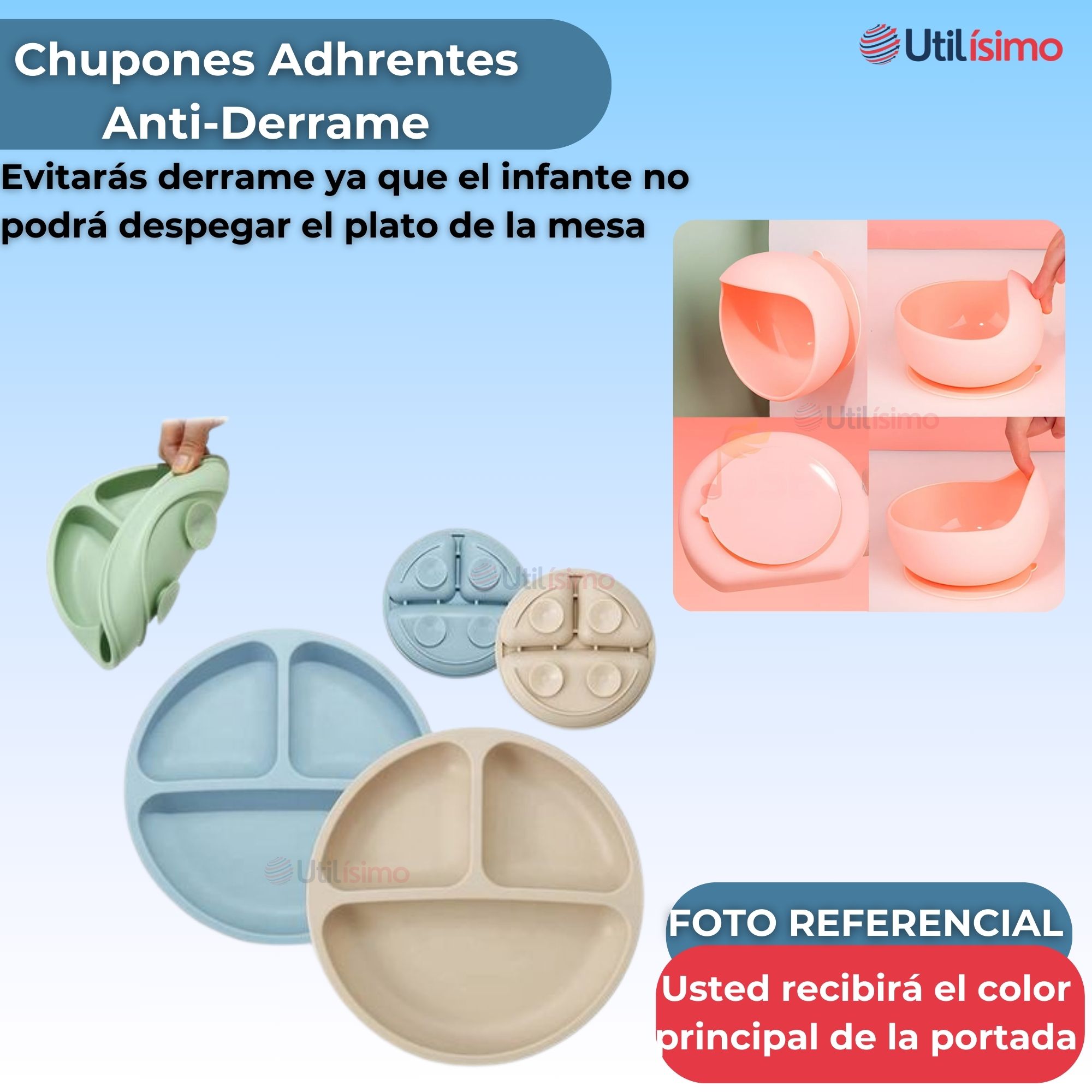 SET DE ALIMENTACIÓN BEBÉ SILICONA DE OSO 6 PIEZAS LIBRE BPA AZUL - 2