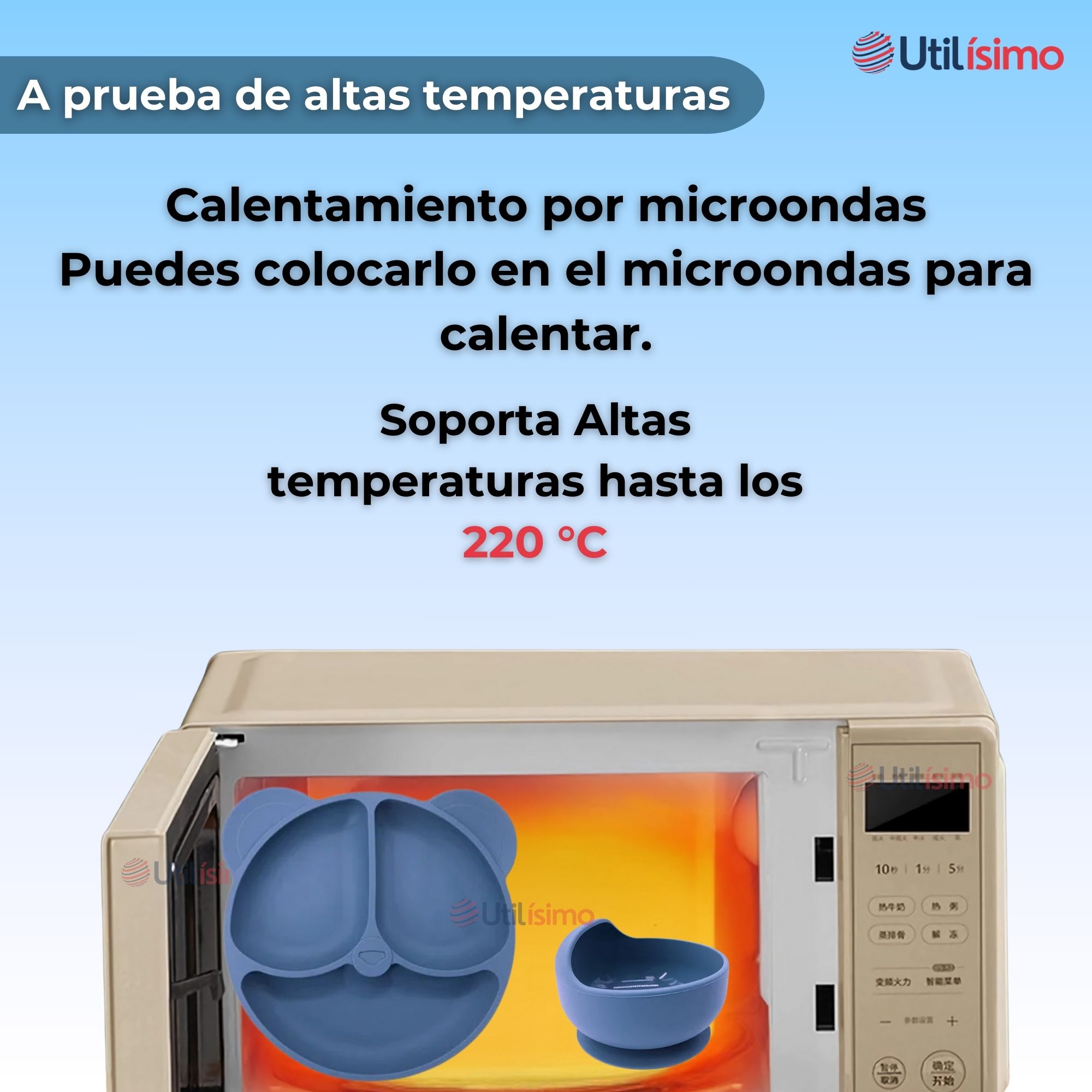 SET DE ALIMENTACIÓN BEBÉ SILICONA DE OSO 6 PIEZAS LIBRE BPA AZUL - 6
