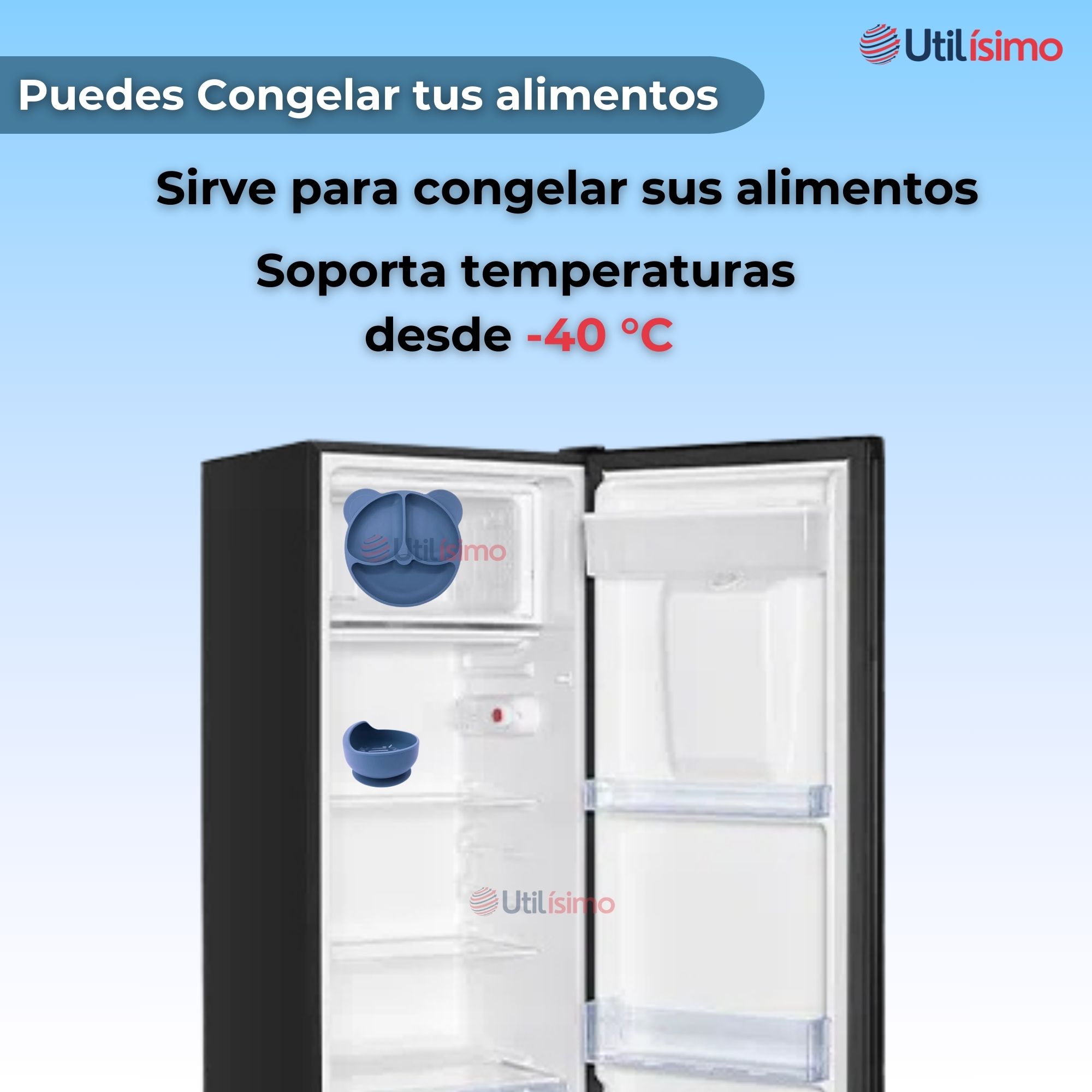 SET DE ALIMENTACIÓN BEBÉ SILICONA DE OSO 6 PIEZAS LIBRE BPA AZUL - 7