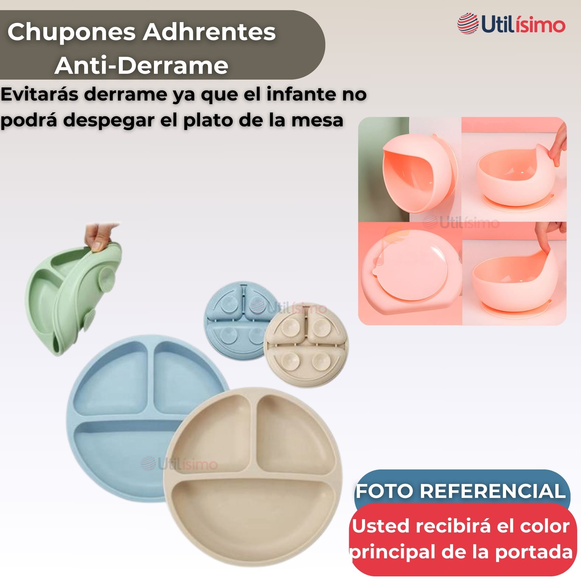 SET DE ALIMENTACIÓN BEBÉ SILICONA DE OSO 6 PIEZAS LIBRE BPA BEIGE - 2