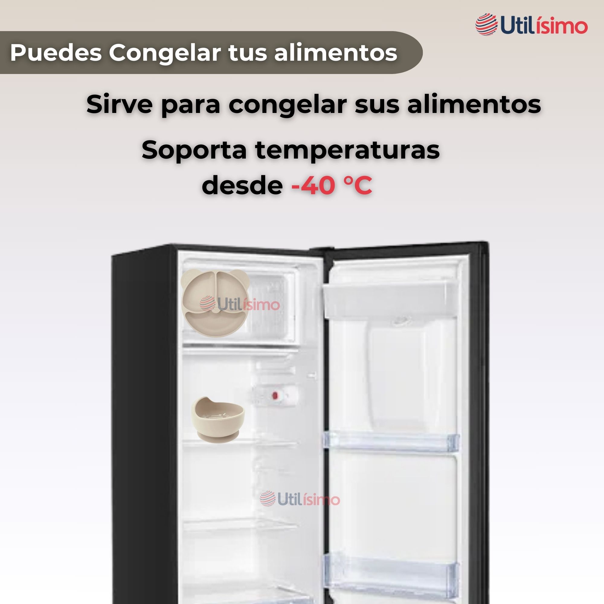 SET DE ALIMENTACIÓN BEBÉ SILICONA DE OSO 6 PIEZAS LIBRE BPA BEIGE - 7