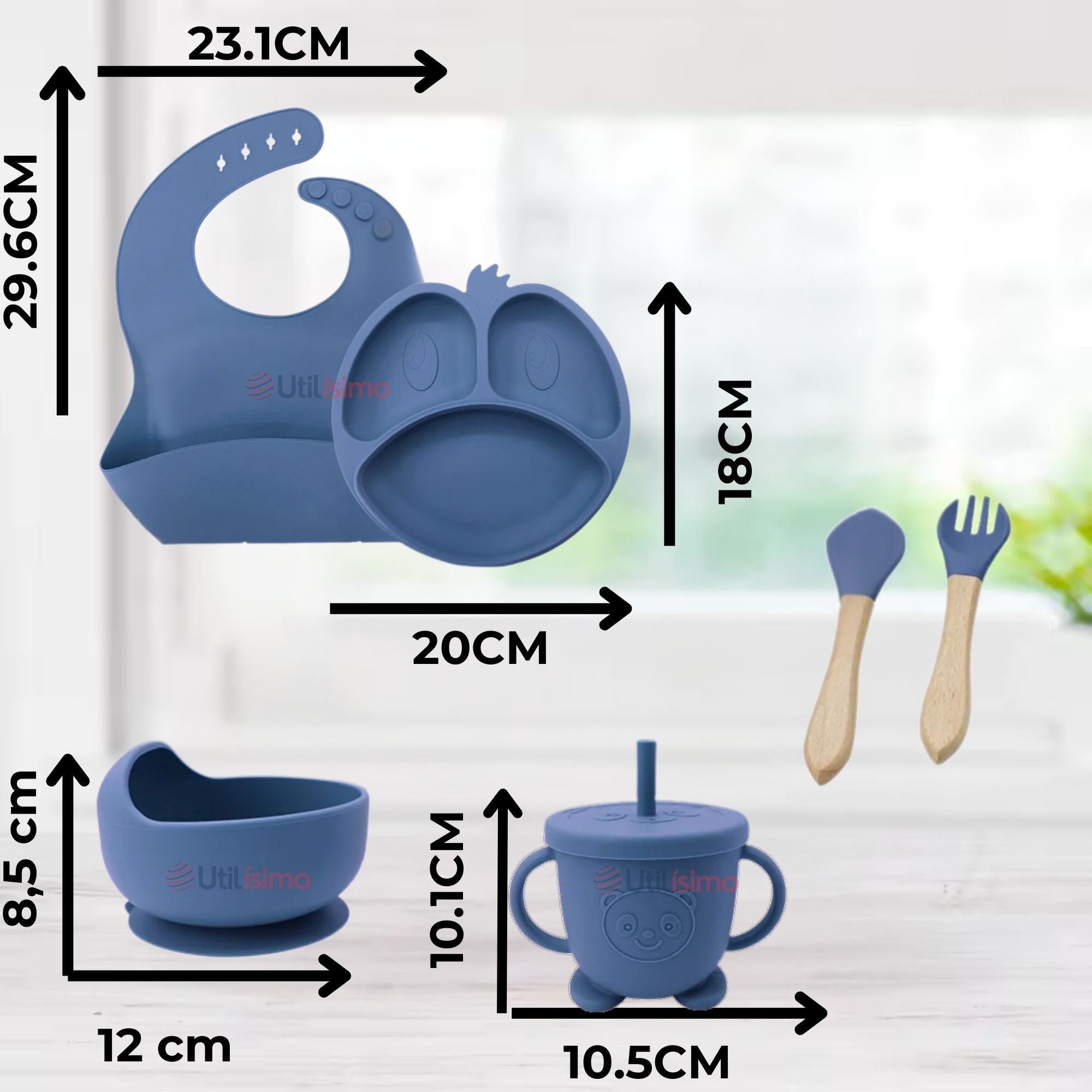 SET DE ALIMENTACIÓN BEBÉ SILICONA DE FORMAS 6 PIEZAS LIBRE BPA AZUL - 4