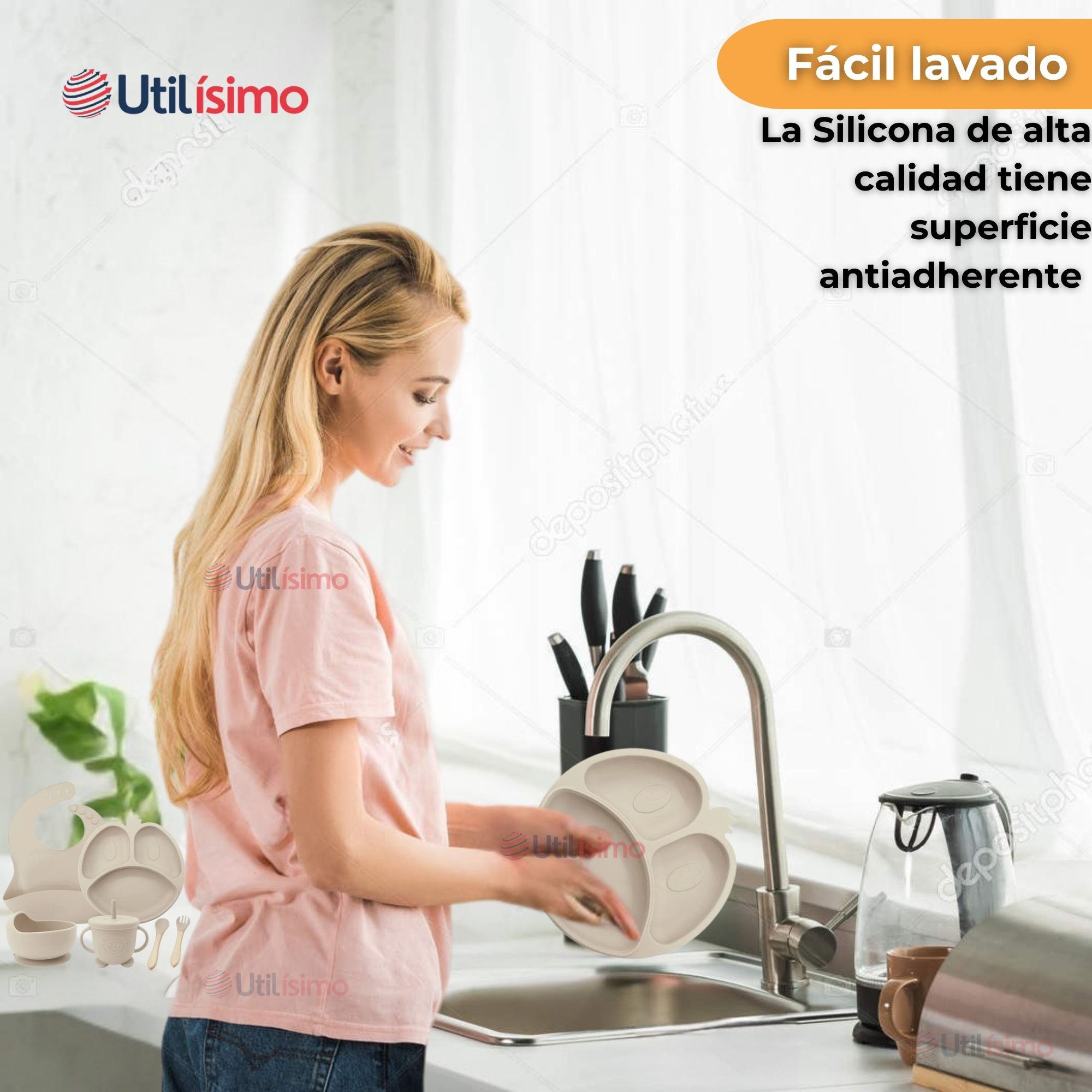 SET DE ALIMENTACIÓN BEBÉ SILICONA DE FORMAS 6 PIEZAS LIBRE BPA BEIGE - 11