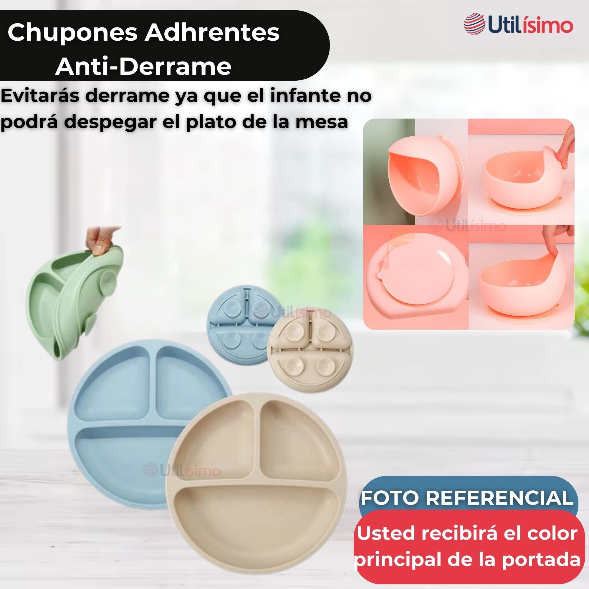 SET DE ALIMENTACIÓN BEBÉ SILICONA DE FORMAS 6 PIEZAS LIBRE BPA GRIS - 2