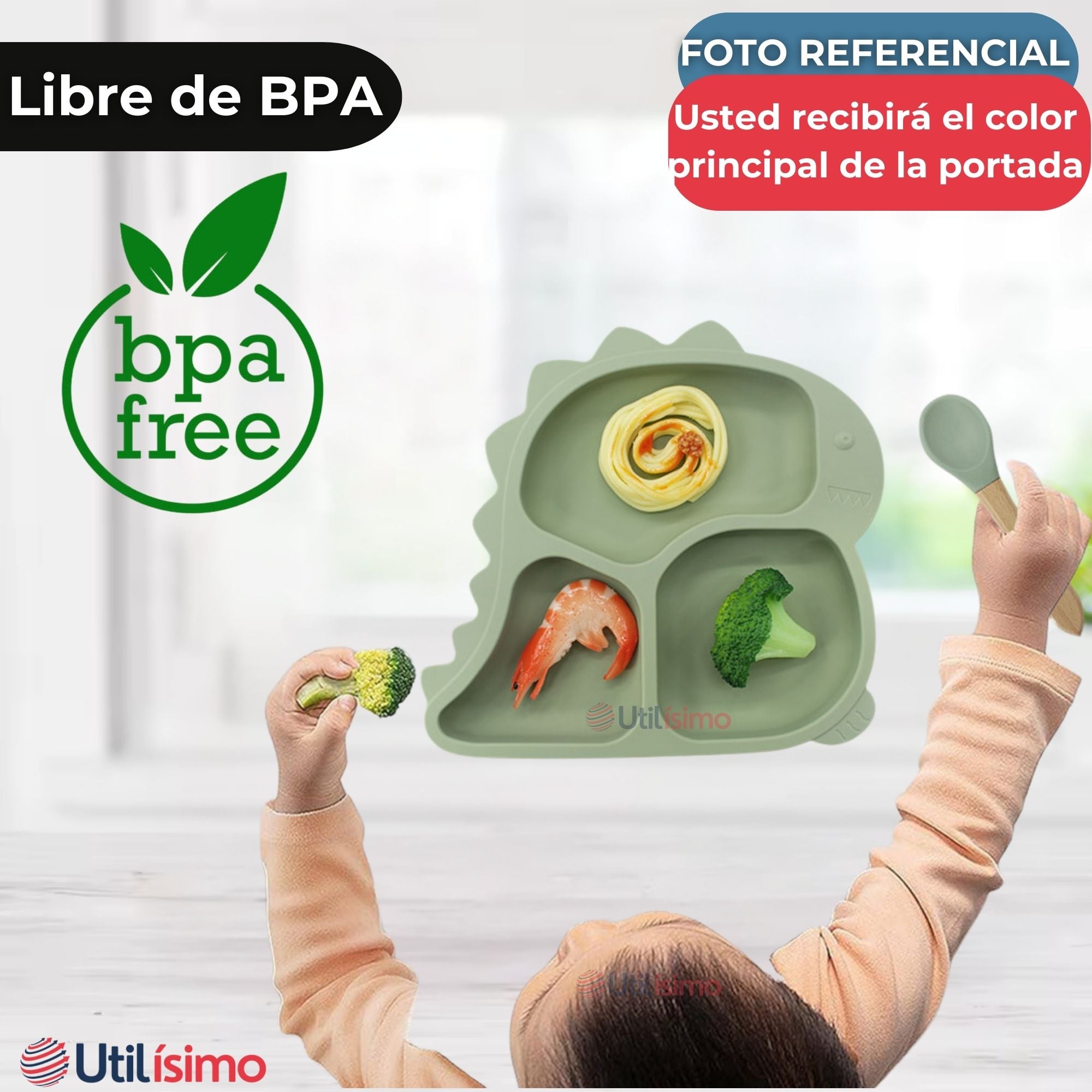SET DE ALIMENTACIÓN BEBÉ SILICONA DE FORMAS 6 PIEZAS LIBRE BPA GRIS - 5