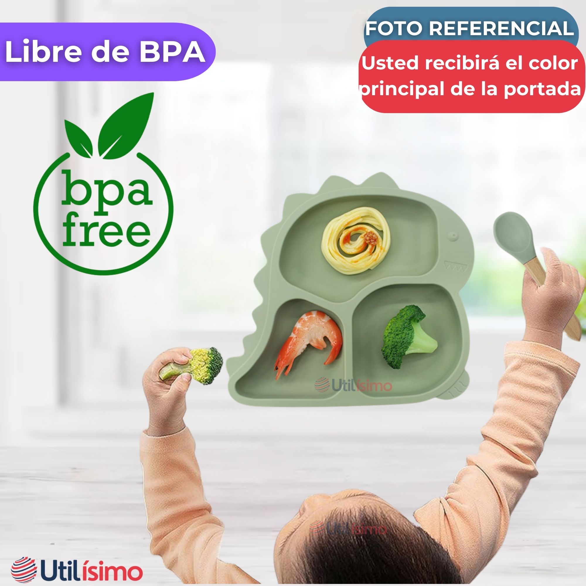 SET DE ALIMENTACIÓN BEBÉ SILICONA DE FORMAS 6 PIEZAS LIBRE BPA LILA - 5