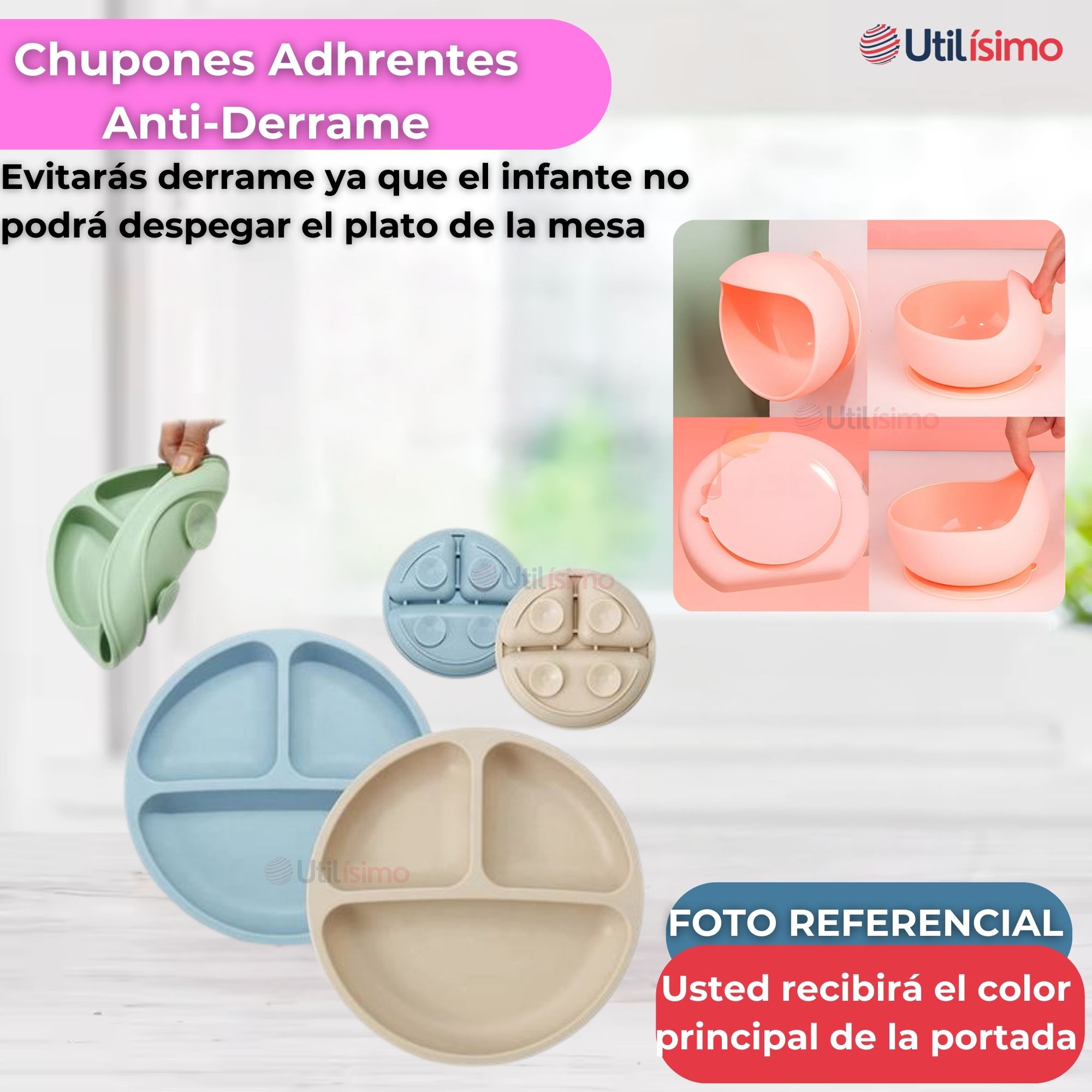 SET DE ALIMENTACIÓN BEBÉ SILICONA DE FORMAS 6 PIEZAS LIBRE BPA ROSA CLARO - 2