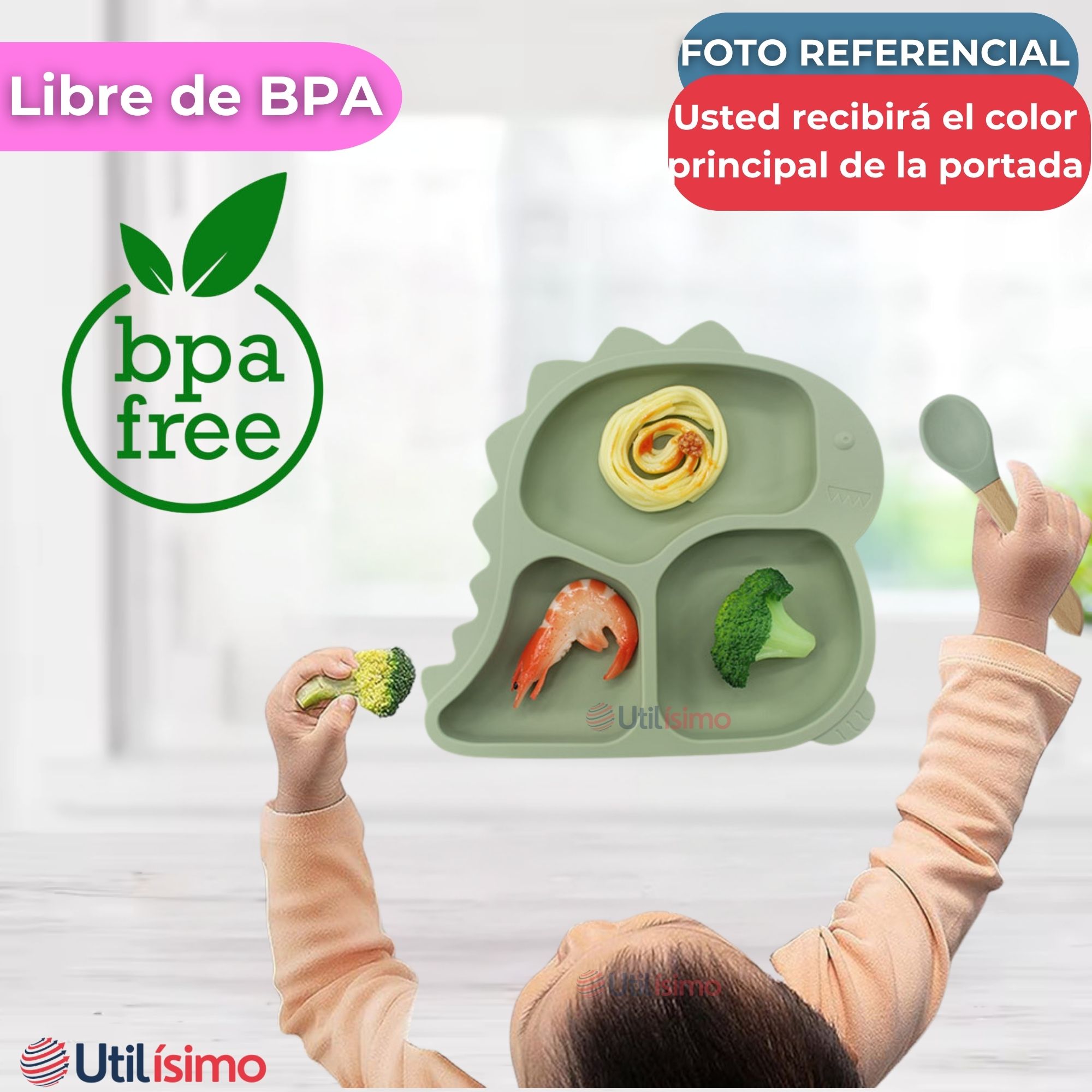 SET DE ALIMENTACIÓN BEBÉ SILICONA DE FORMAS 6 PIEZAS LIBRE BPA ROSA CLARO - 5