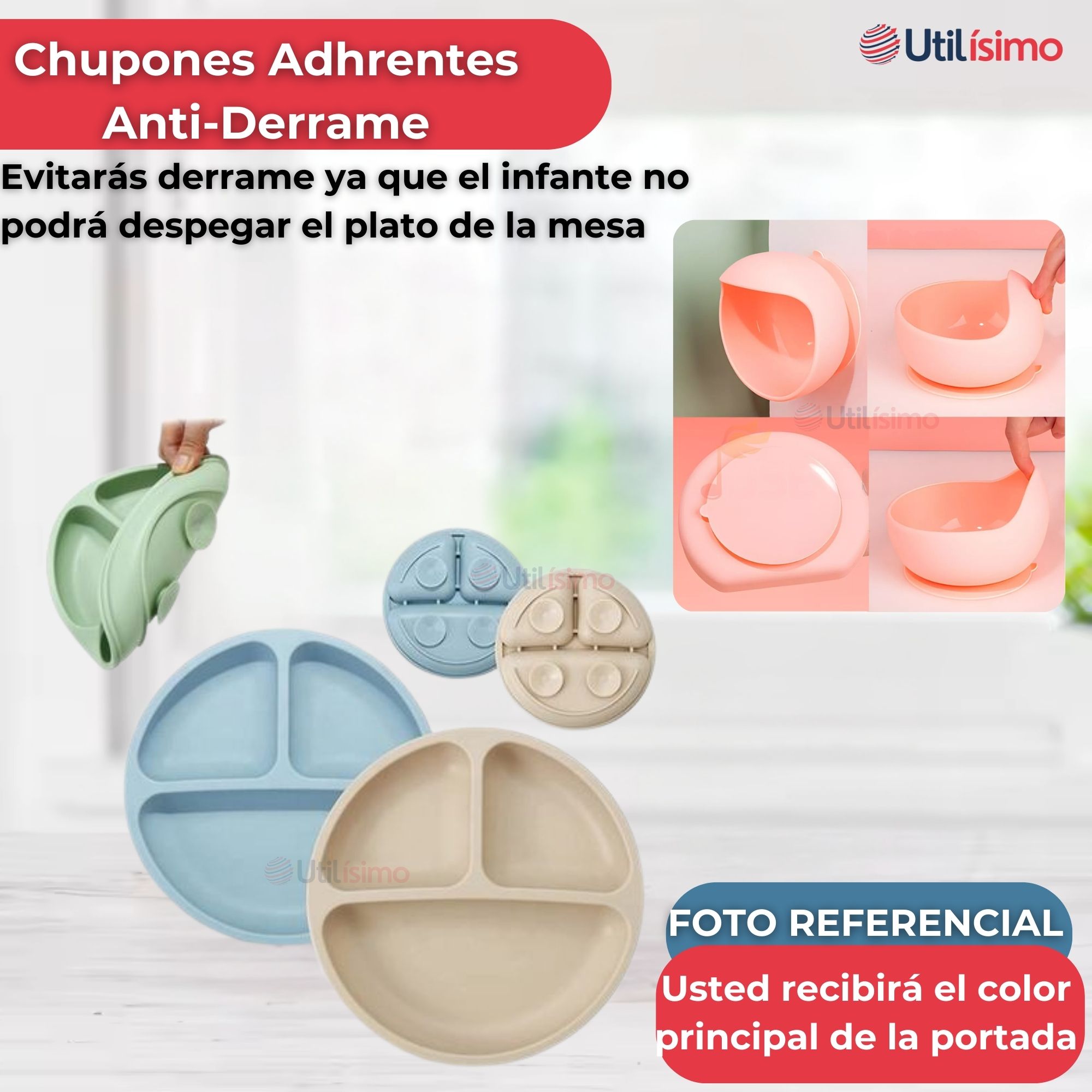 SET DE ALIMENTACIÓN BEBÉ SILICONA DE FORMAS 6 PIEZAS LIBRE BPA ROSA OSCURO - 2
