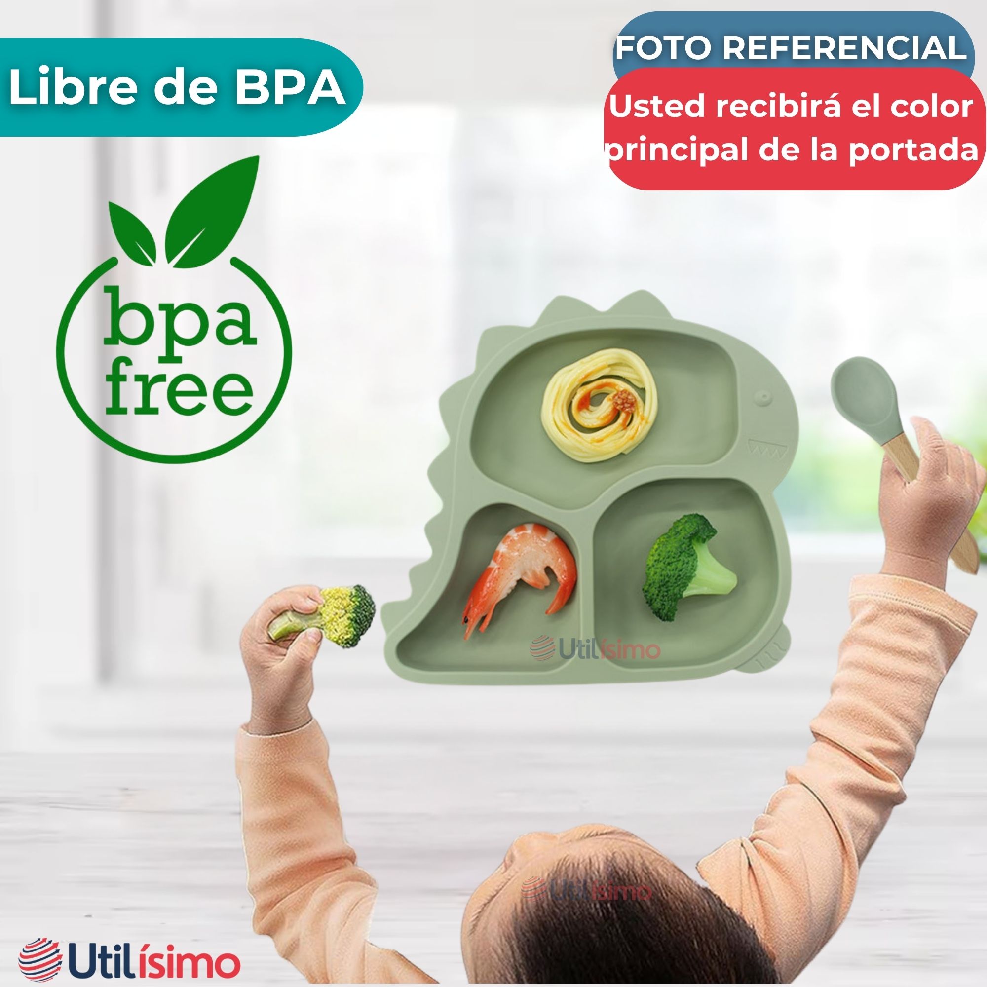 SET DE ALIMENTACIÓN BEBÉ SILICONA DE FORMAS 6 PIEZAS LIBRE BPA TURQUESA - 5