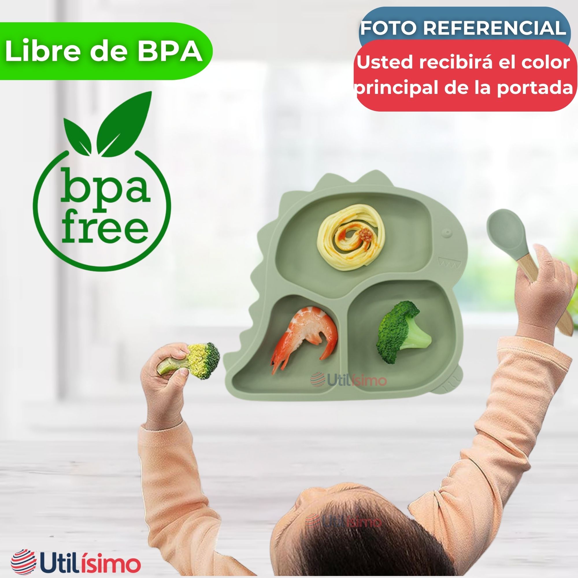 SET DE ALIMENTACIÓN BEBÉ SILICONA DE FORMAS 6 PIEZAS LIBRE BPA VERDE - 5