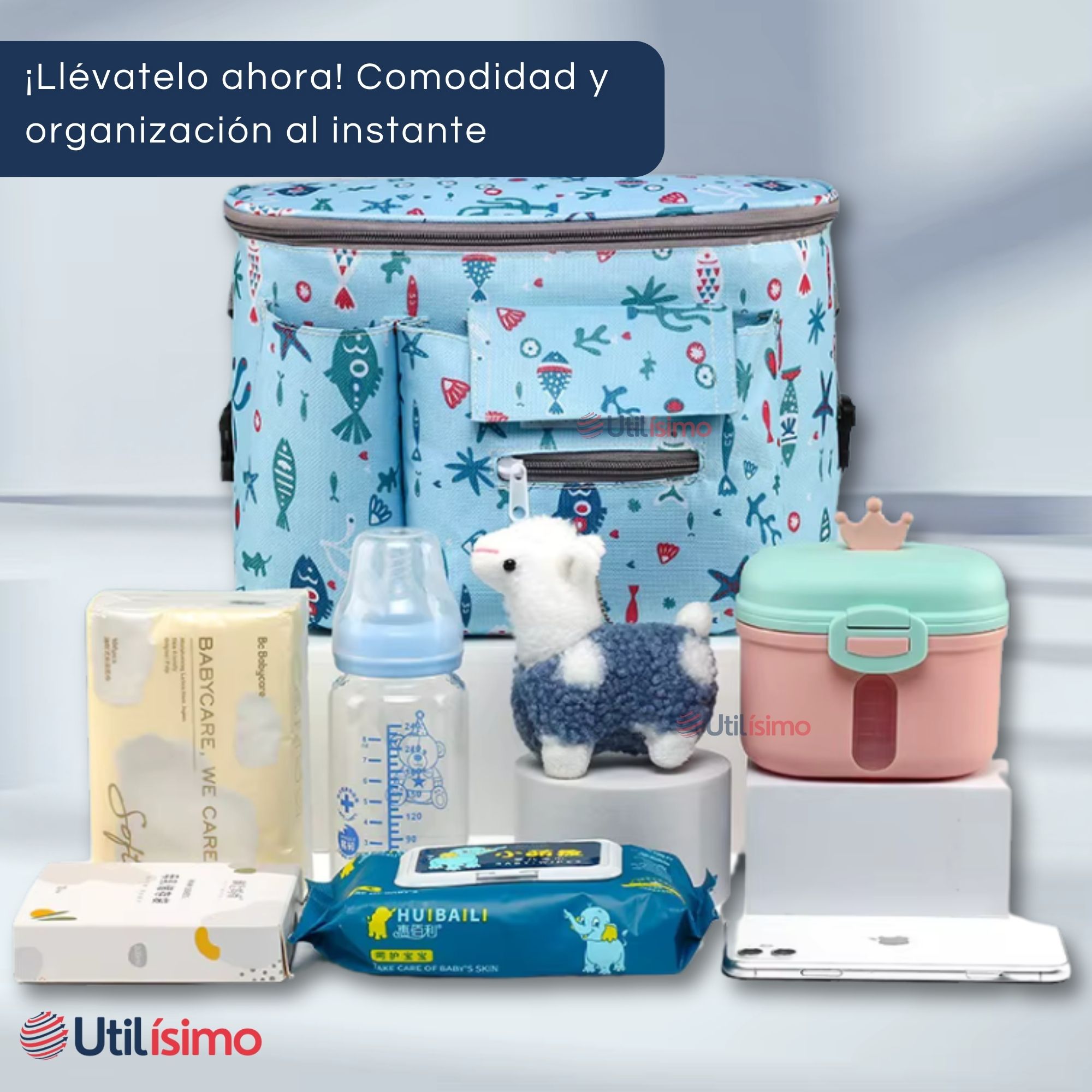 BOLSO MATERNAL MOCHILA PARA COCHE PAÑALERA BEBÉ MAMÁ AZUL - 7