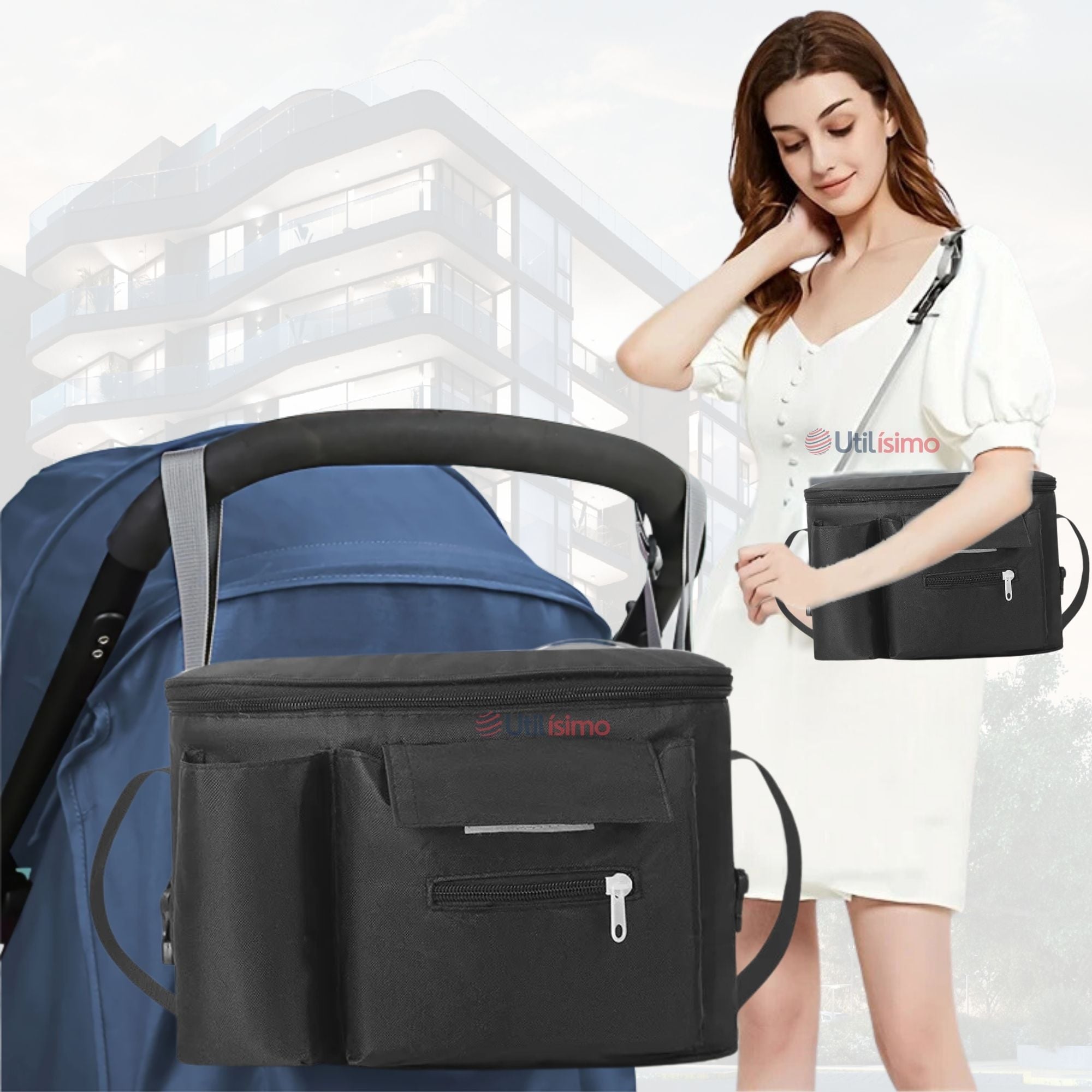 BOLSO MATERNAL MOCHILA PARA COCHE PAÑALERA BEBÉ MAMÁ NEGRO - 1