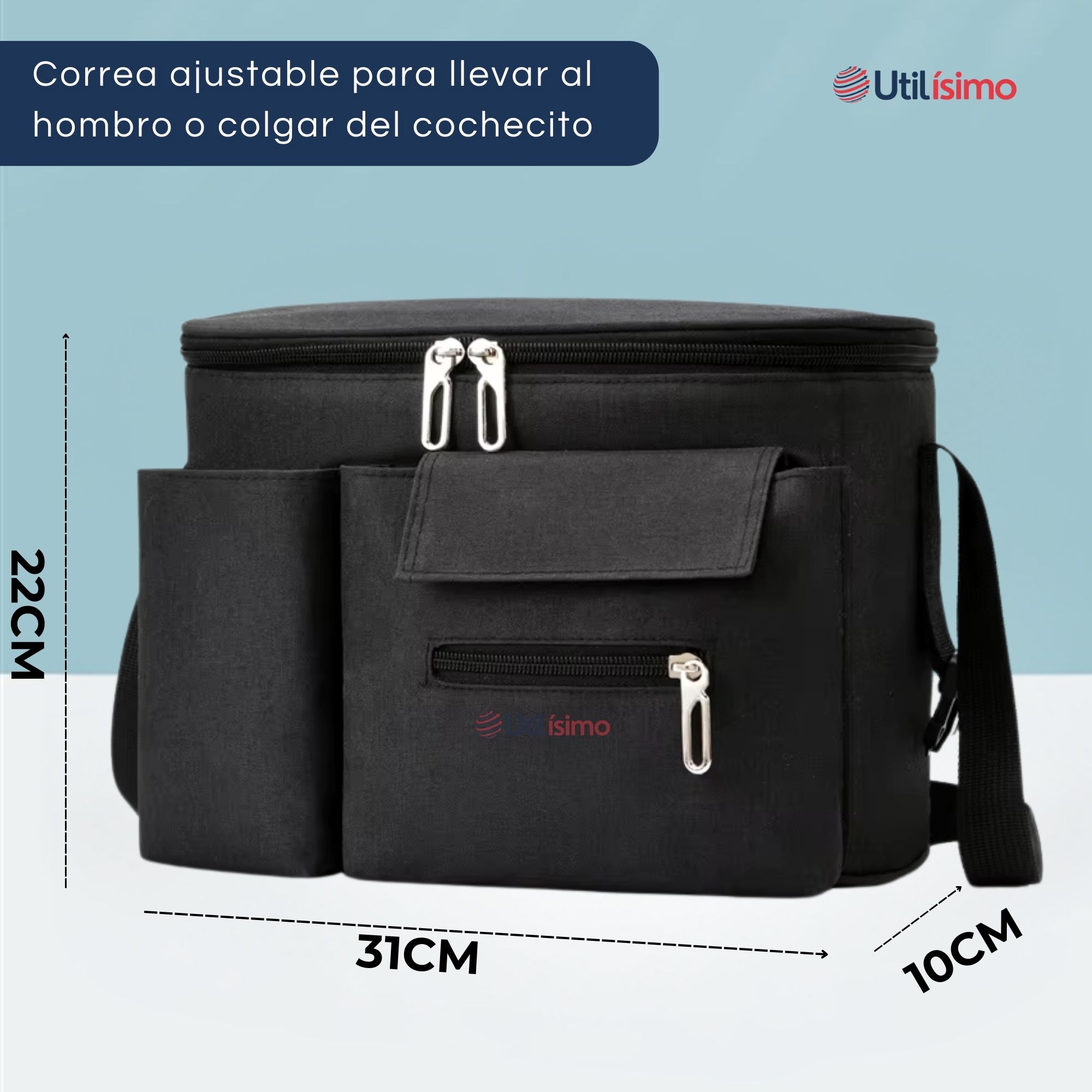 BOLSO MATERNAL MOCHILA PARA COCHE PAÑALERA BEBÉ MAMÁ NEGRO - 3