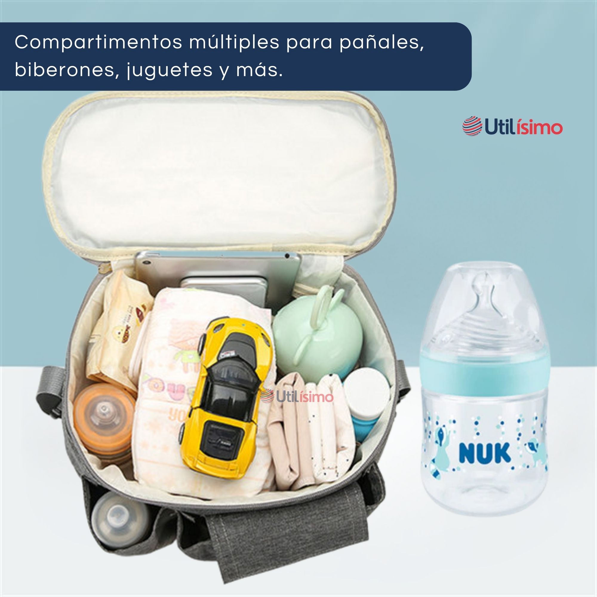 BOLSO MATERNAL MOCHILA PARA COCHE PAÑALERA BEBÉ MAMÁ NEGRO - 5