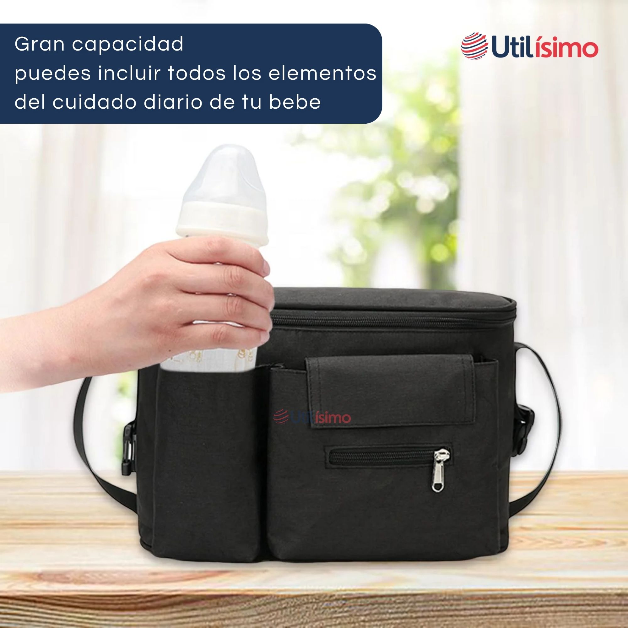 BOLSO MATERNAL MOCHILA PARA COCHE PAÑALERA BEBÉ MAMÁ NEGRO - 7