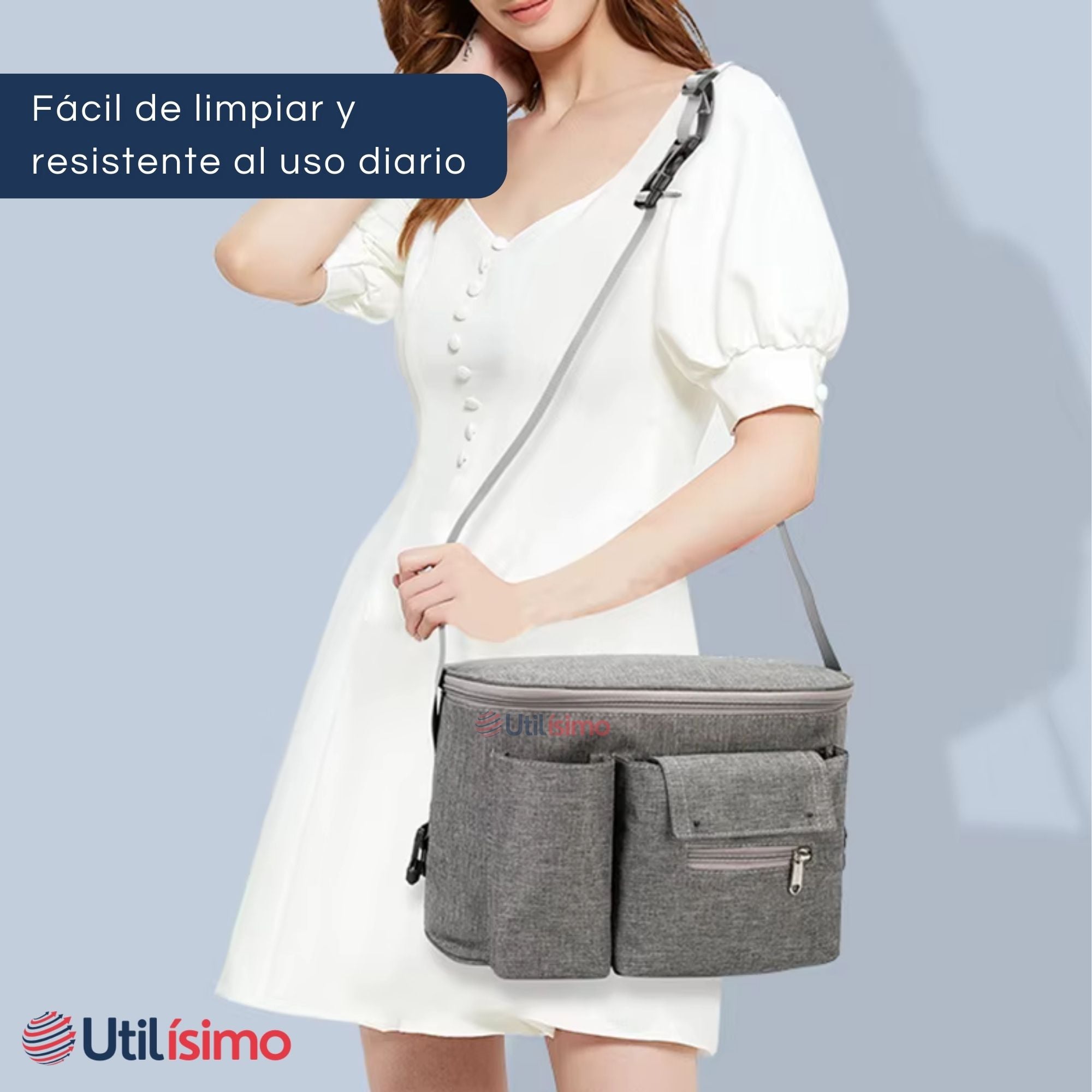 BOLSO MATERNAL MOCHILA PARA COCHE PAÑALERA BEBÉ MAMÁ GRIS - 2