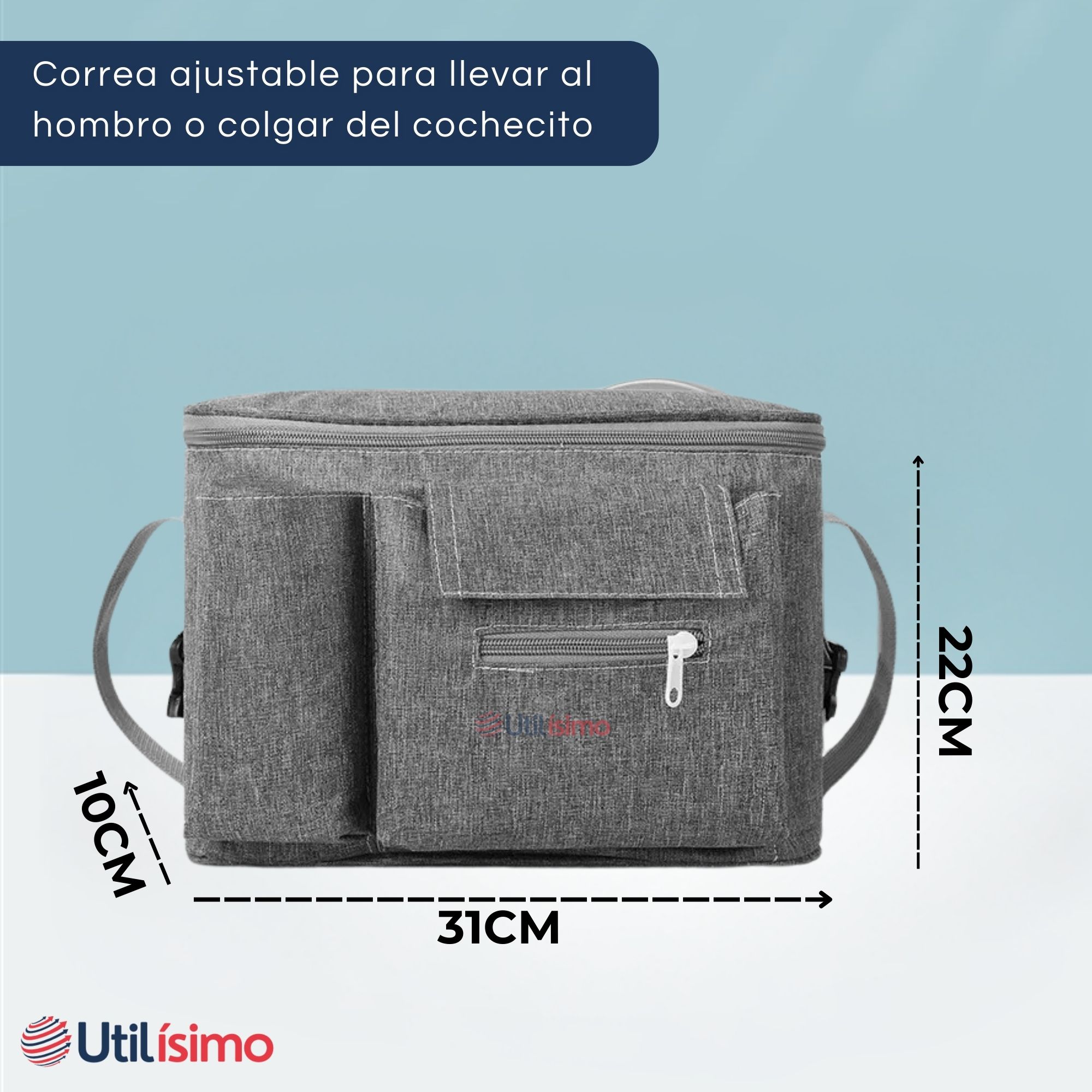 BOLSO MATERNAL MOCHILA PARA COCHE PAÑALERA BEBÉ MAMÁ GRIS - 3