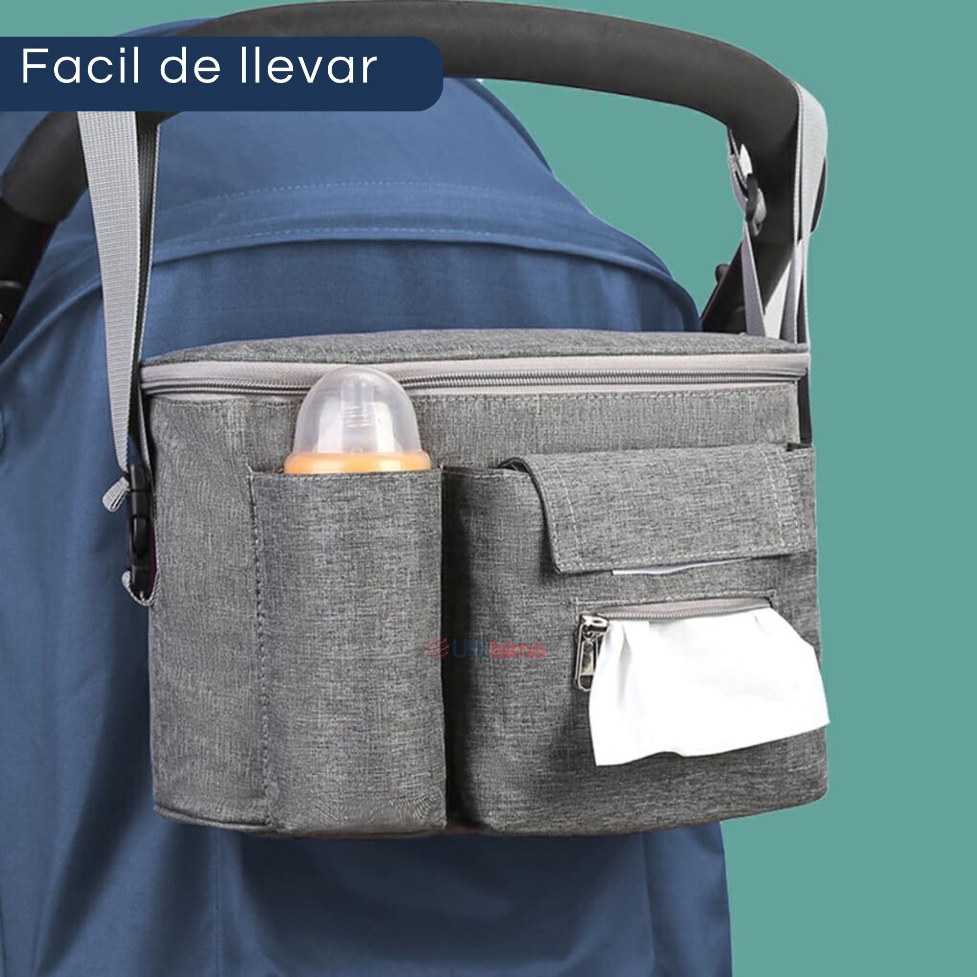 BOLSO MATERNAL MOCHILA PARA COCHE PAÑALERA BEBÉ MAMÁ GRIS - 5
