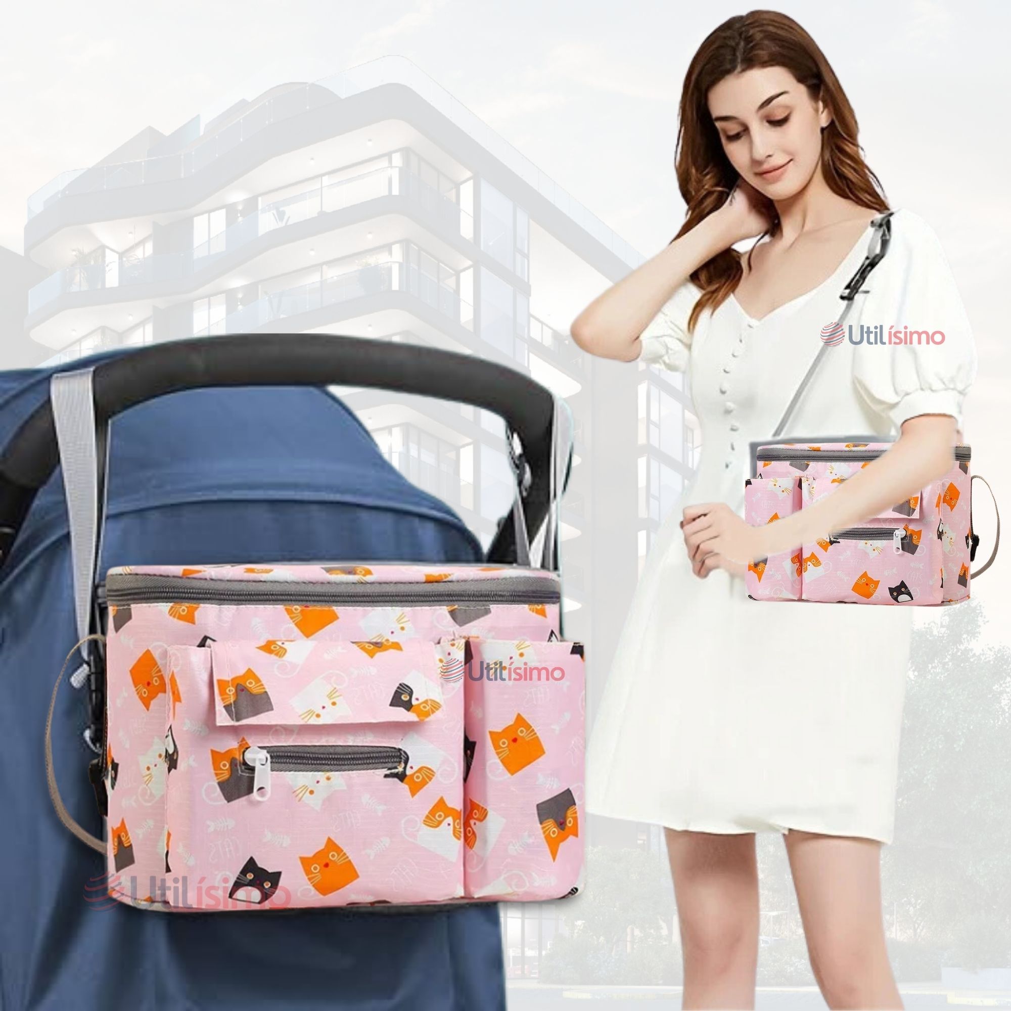 BOLSO MATERNAL MOCHILA PARA COCHE PAÑALERA BEBÉ MAMÁ ROSA - 1