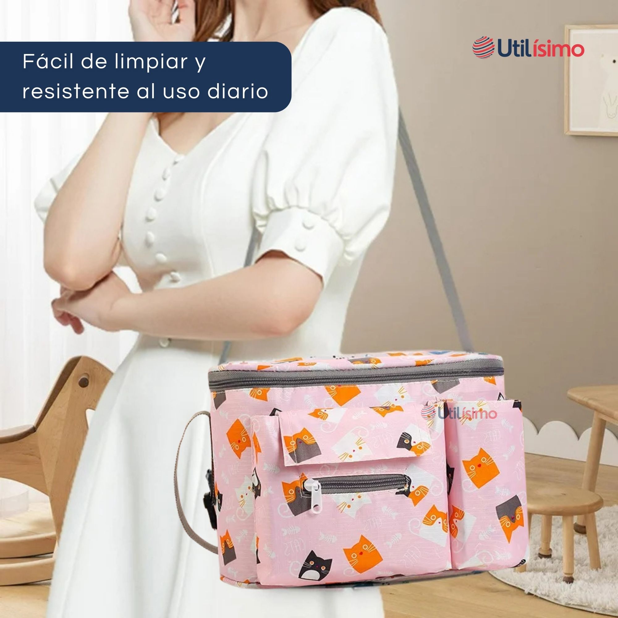 BOLSO MATERNAL MOCHILA PARA COCHE PAÑALERA BEBÉ MAMÁ ROSA - 2