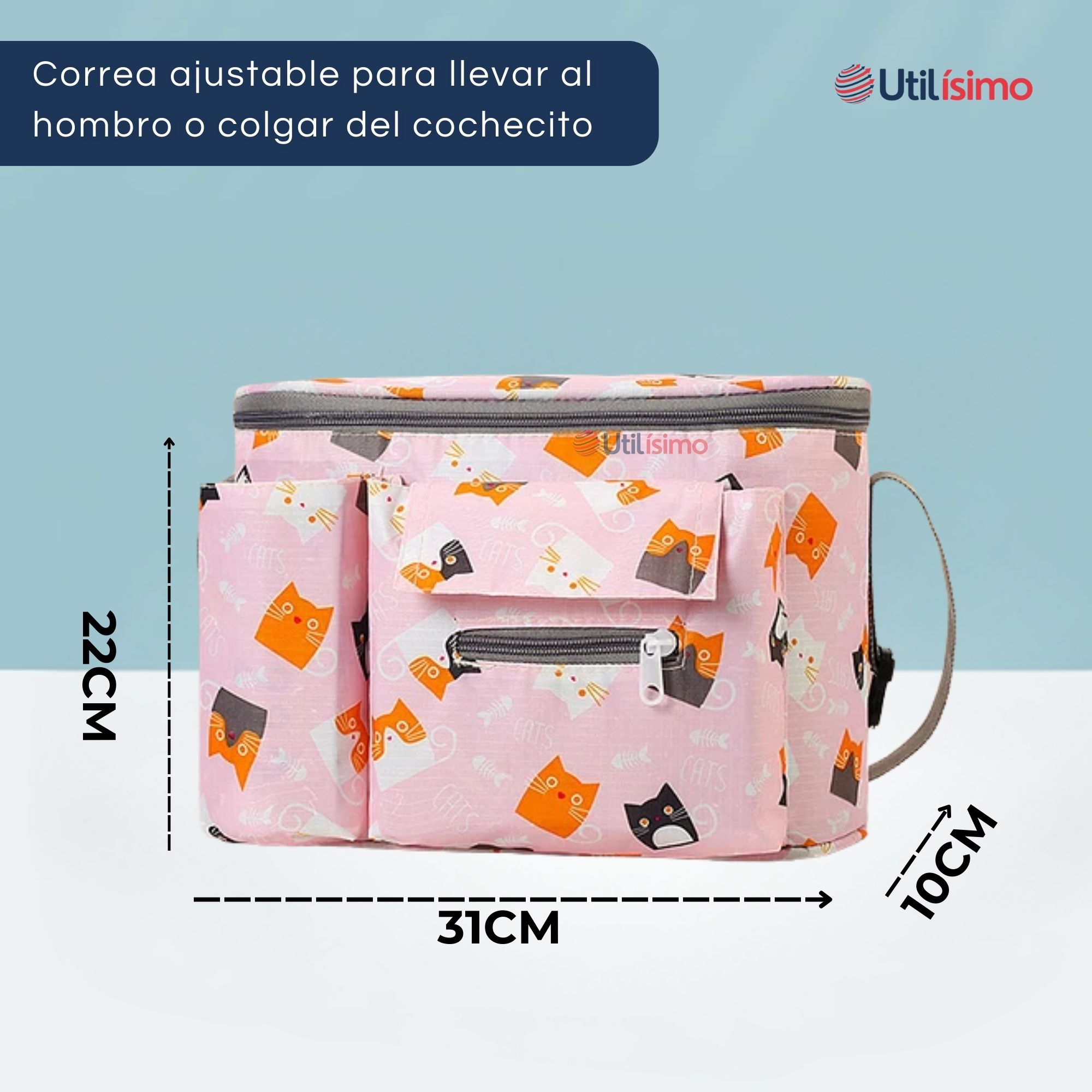 BOLSO MATERNAL MOCHILA PARA COCHE PAÑALERA BEBÉ MAMÁ ROSA - 3