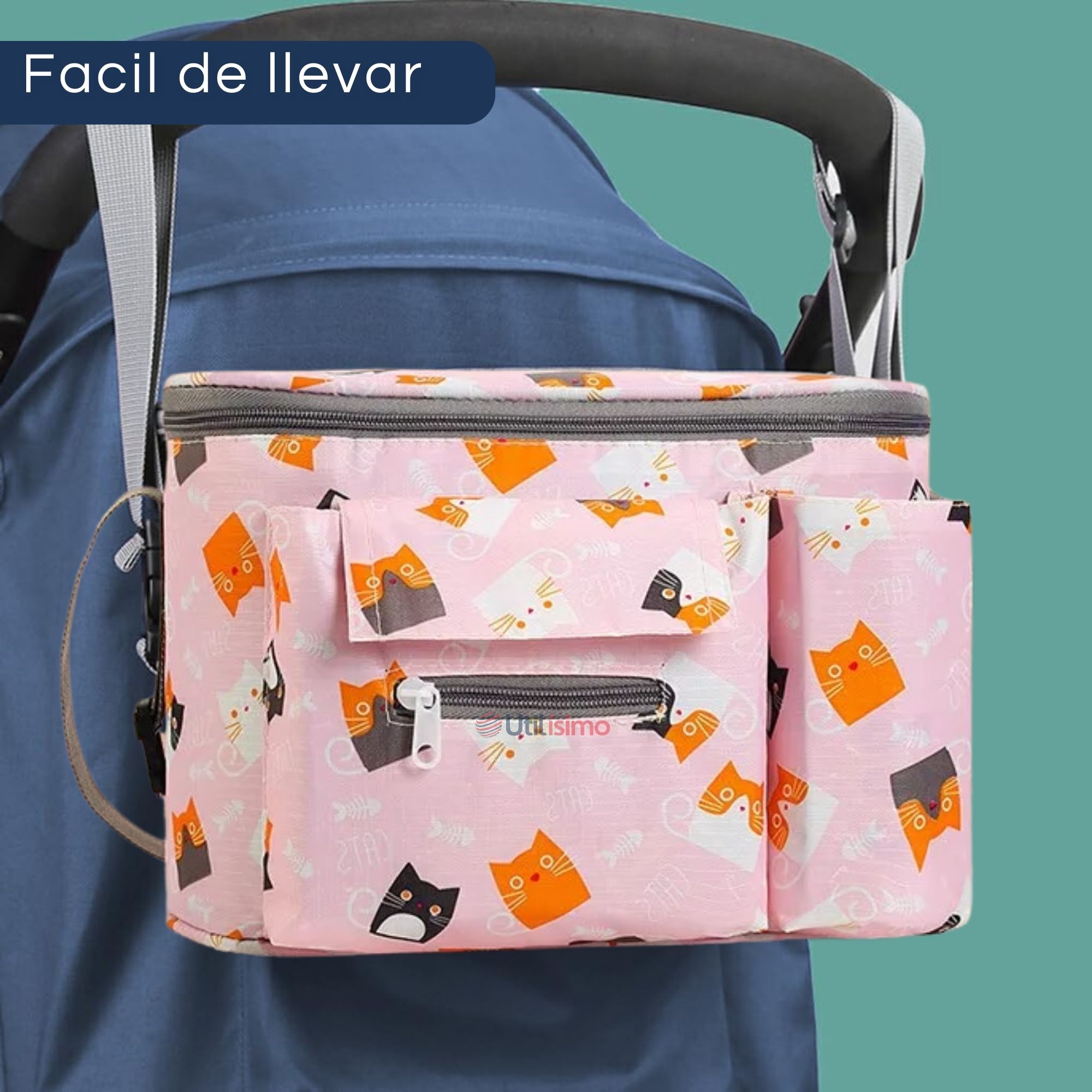 BOLSO MATERNAL MOCHILA PARA COCHE PAÑALERA BEBÉ MAMÁ ROSA - 5