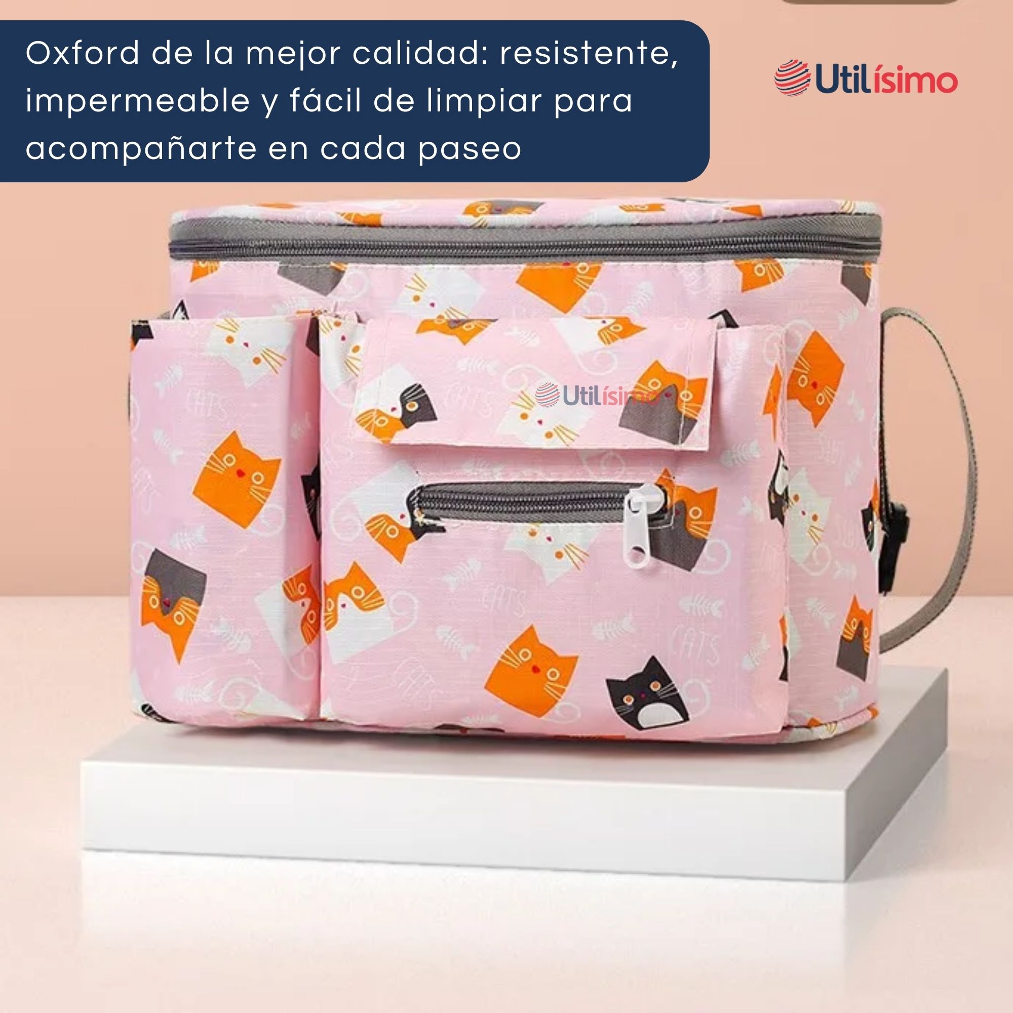 BOLSO MATERNAL MOCHILA PARA COCHE PAÑALERA BEBÉ MAMÁ ROSA - 6