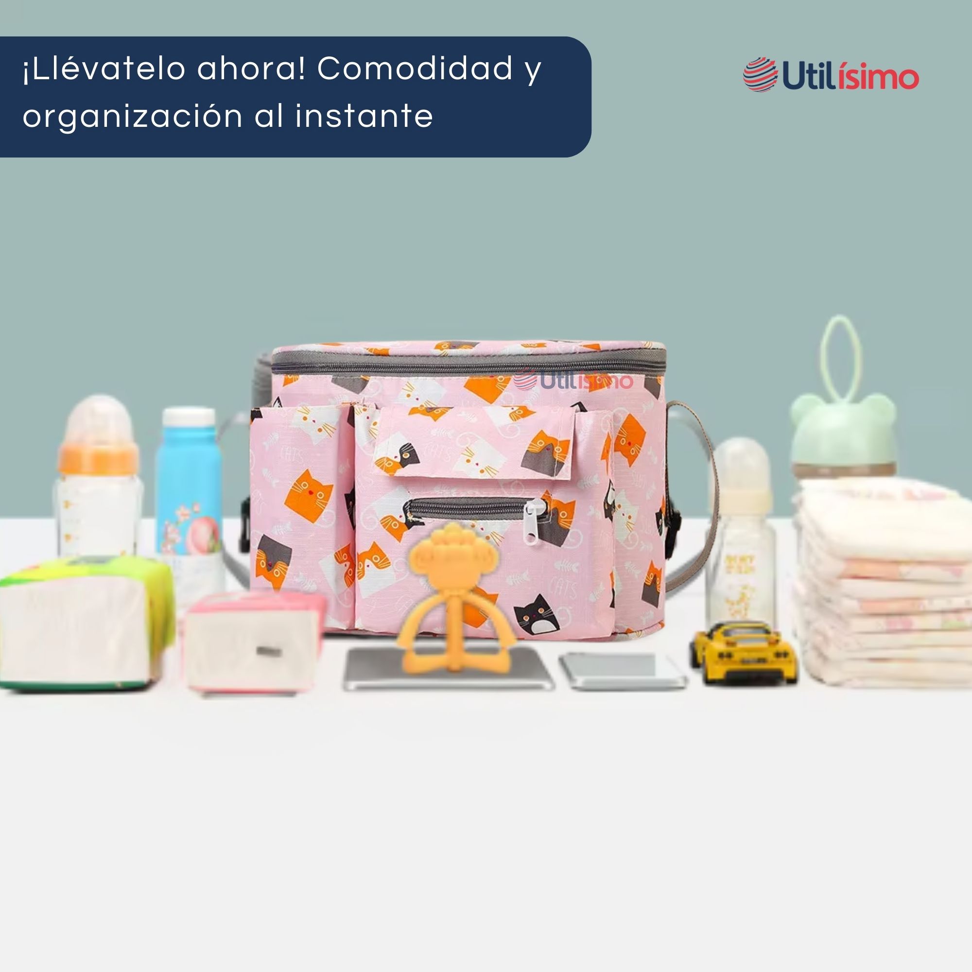 BOLSO MATERNAL MOCHILA PARA COCHE PAÑALERA BEBÉ MAMÁ ROSA - 7