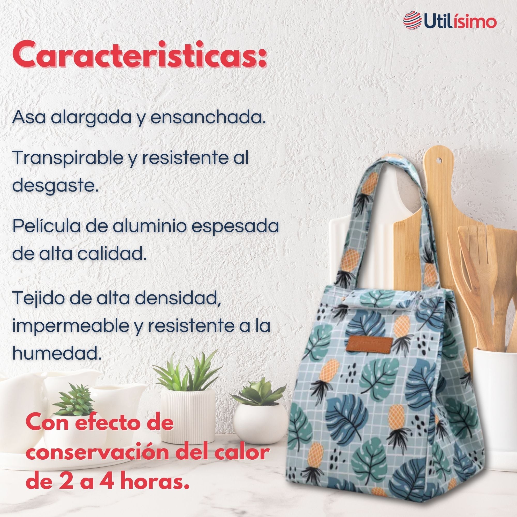 LONCHERA TÉRMICA ESTAMPADA BOLSA DE MANO PARA PICNIC PORTÁTIL BLUE PIÑA - 2