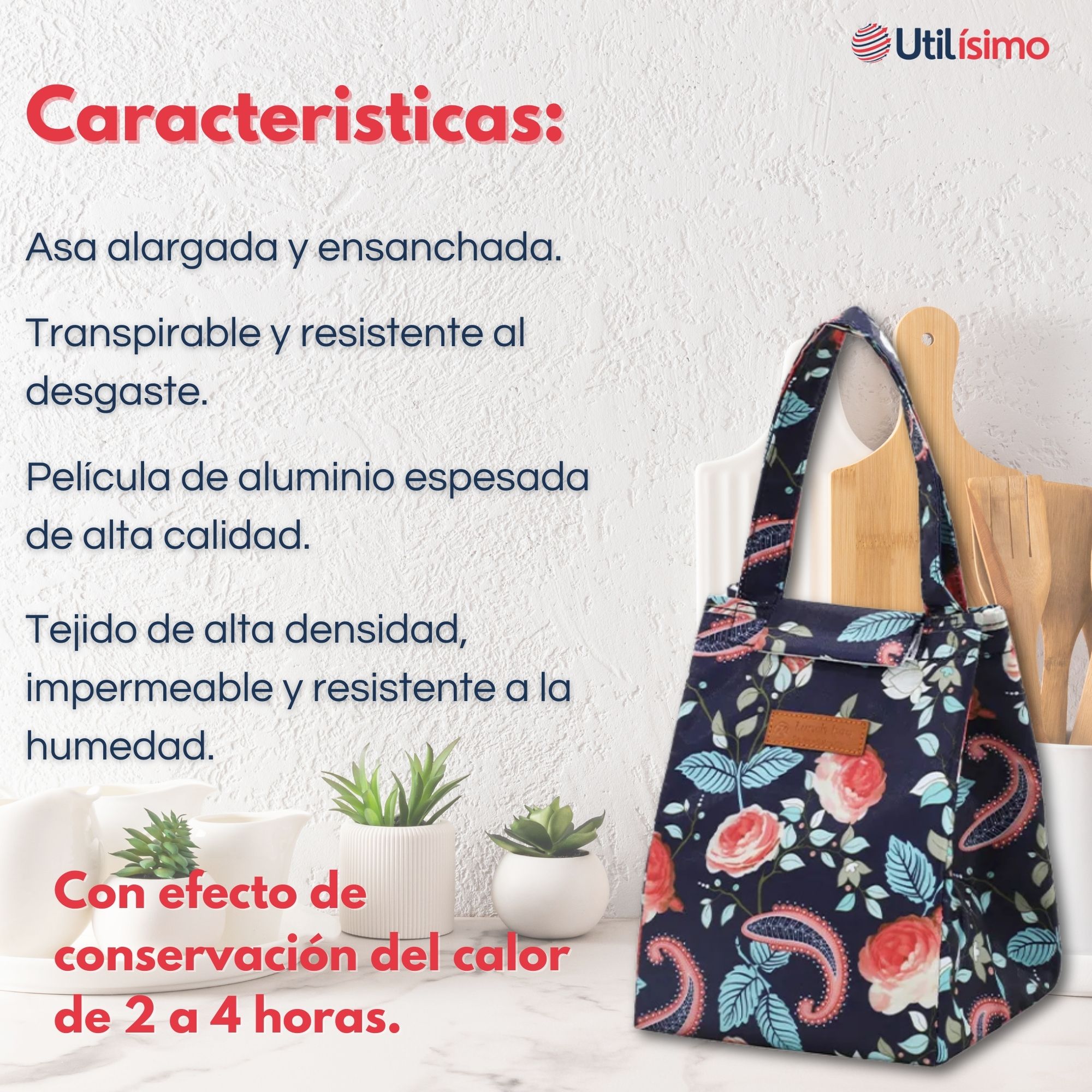 LONCHERA TÉRMICA ESTAMPADA BOLSA DE MANO PARA PICNIC PORTÁTIL BLUE ROSES - 2
