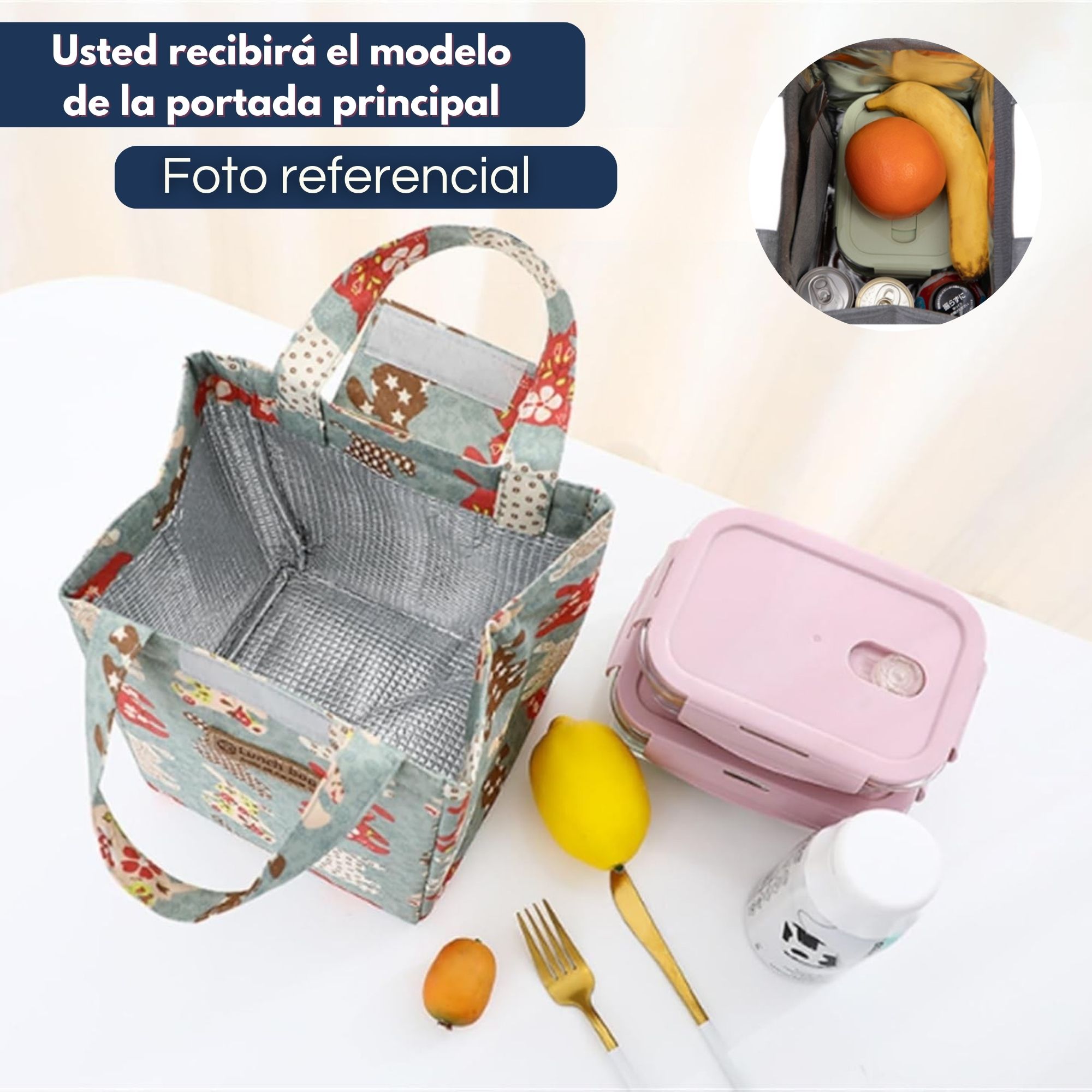 LONCHERA TÉRMICA ESTAMPADA BOLSA DE MANO PARA PICNIC PORTÁTIL BLUE ROSES - 4