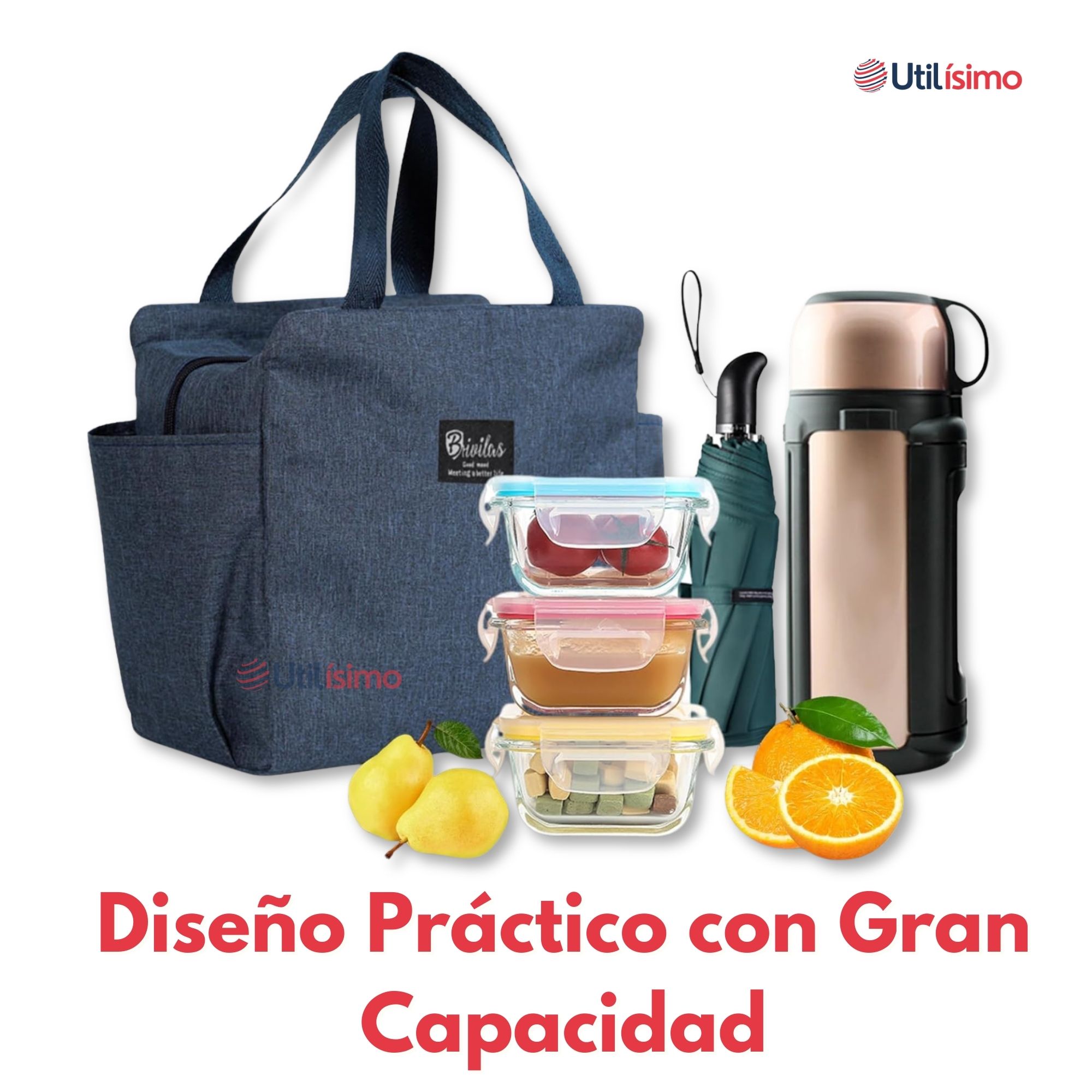 LONCHERA TÉRMICA PORTÁTIL TELA OXFORD DE GRAN CAPACIDAD CON AISLAMIENTO DARK BLUE - 6