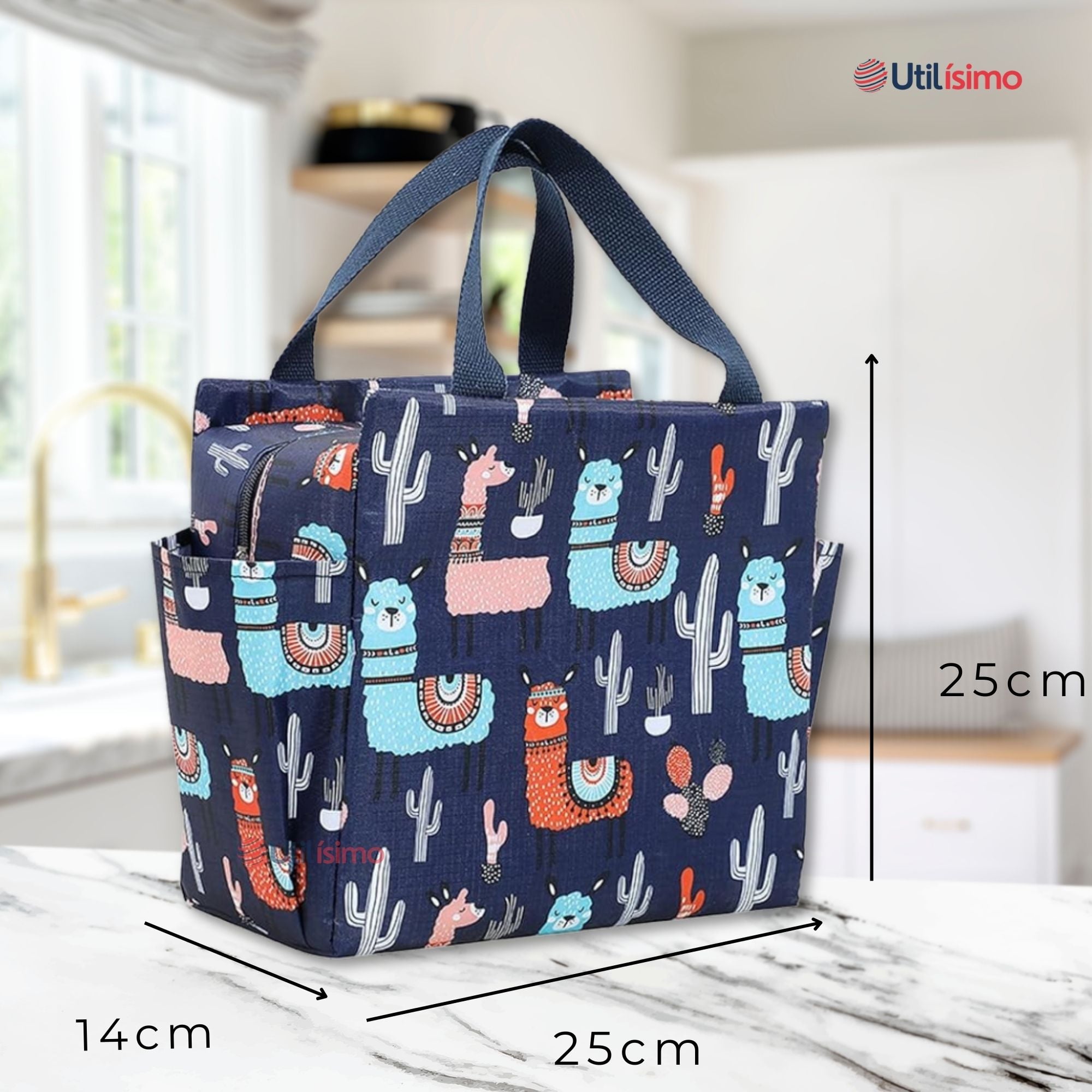 LONCHERA TÉRMICA PORTÁTIL ESTAMPADA IMPERMEABLE CON AISLAMIENTO DARK BLUE - 3