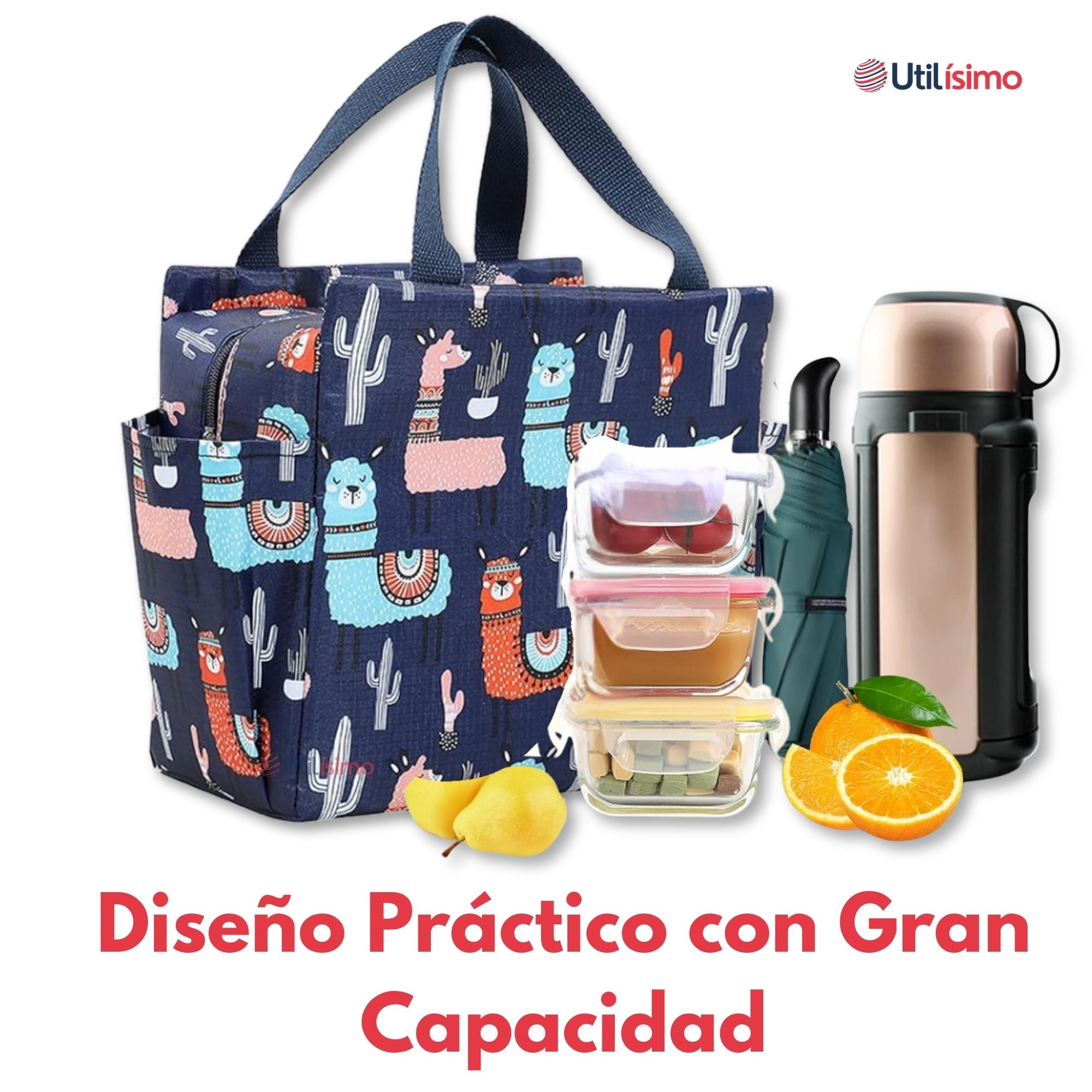 LONCHERA TÉRMICA PORTÁTIL ESTAMPADA IMPERMEABLE CON AISLAMIENTO DARK BLUE - 4
