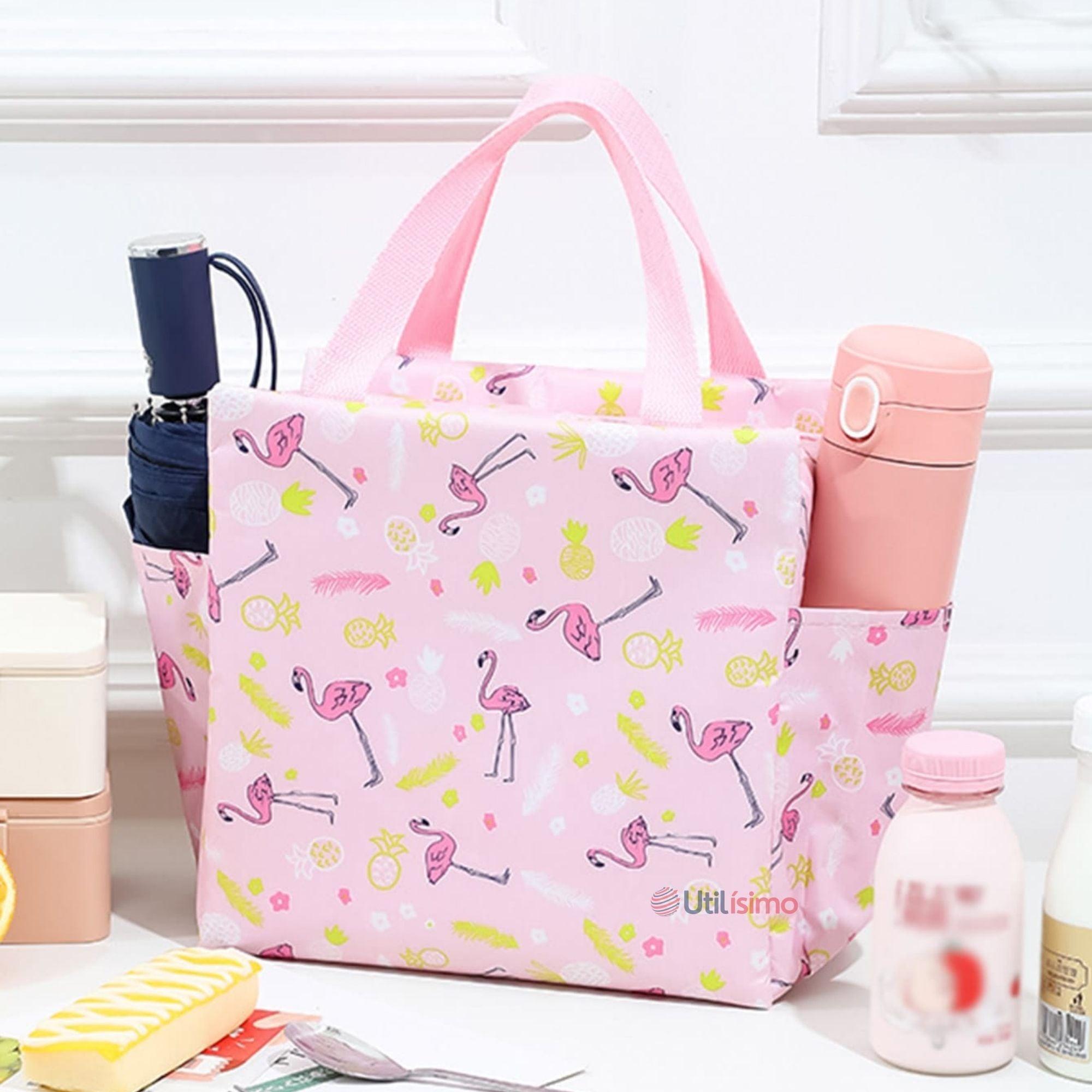 LONCHERA TÉRMICA PORTÁTIL ESTAMPADA IMPERMEABLE CON AISLAMIENTO PINK - 1