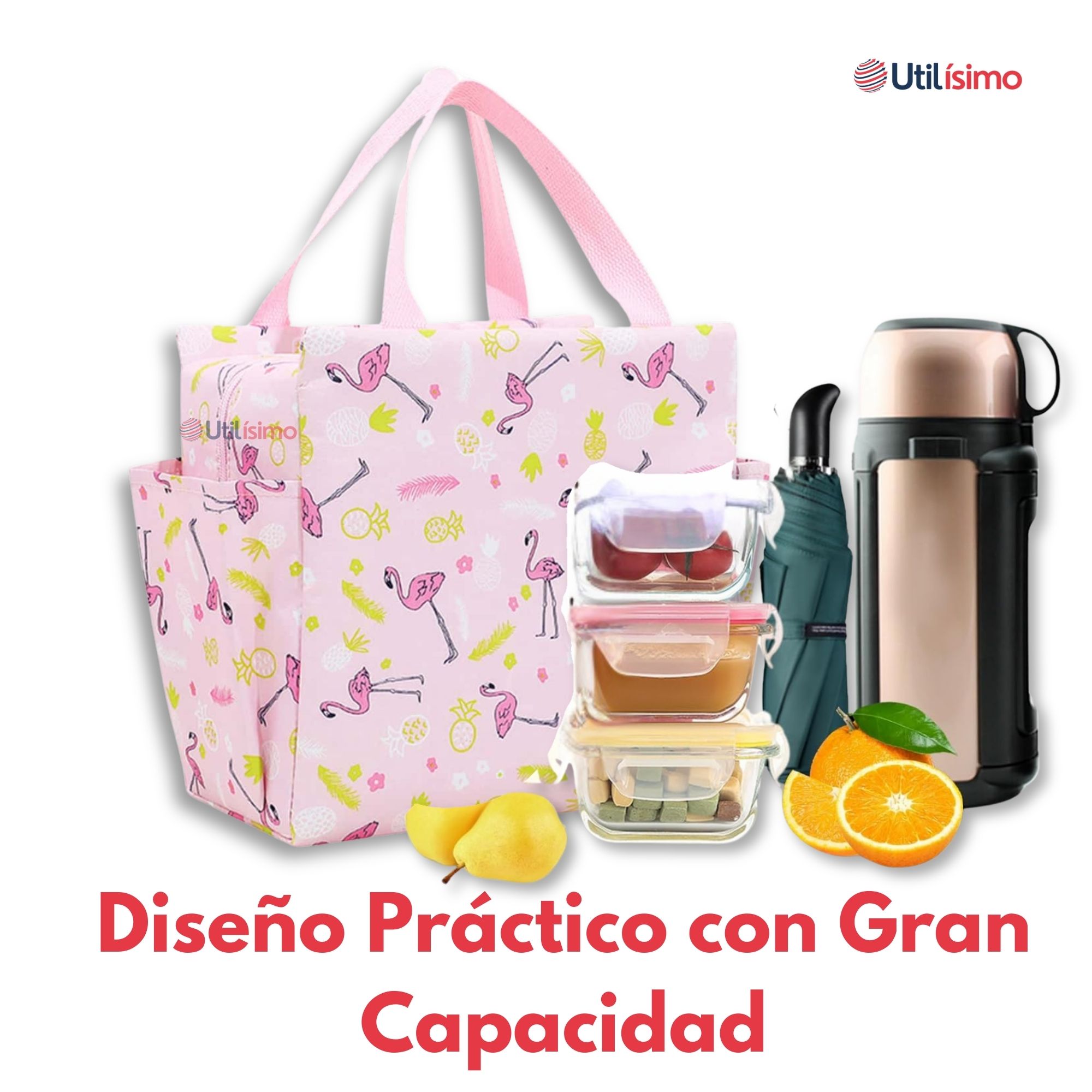 LONCHERA TÉRMICA PORTÁTIL ESTAMPADA IMPERMEABLE CON AISLAMIENTO PINK - 4