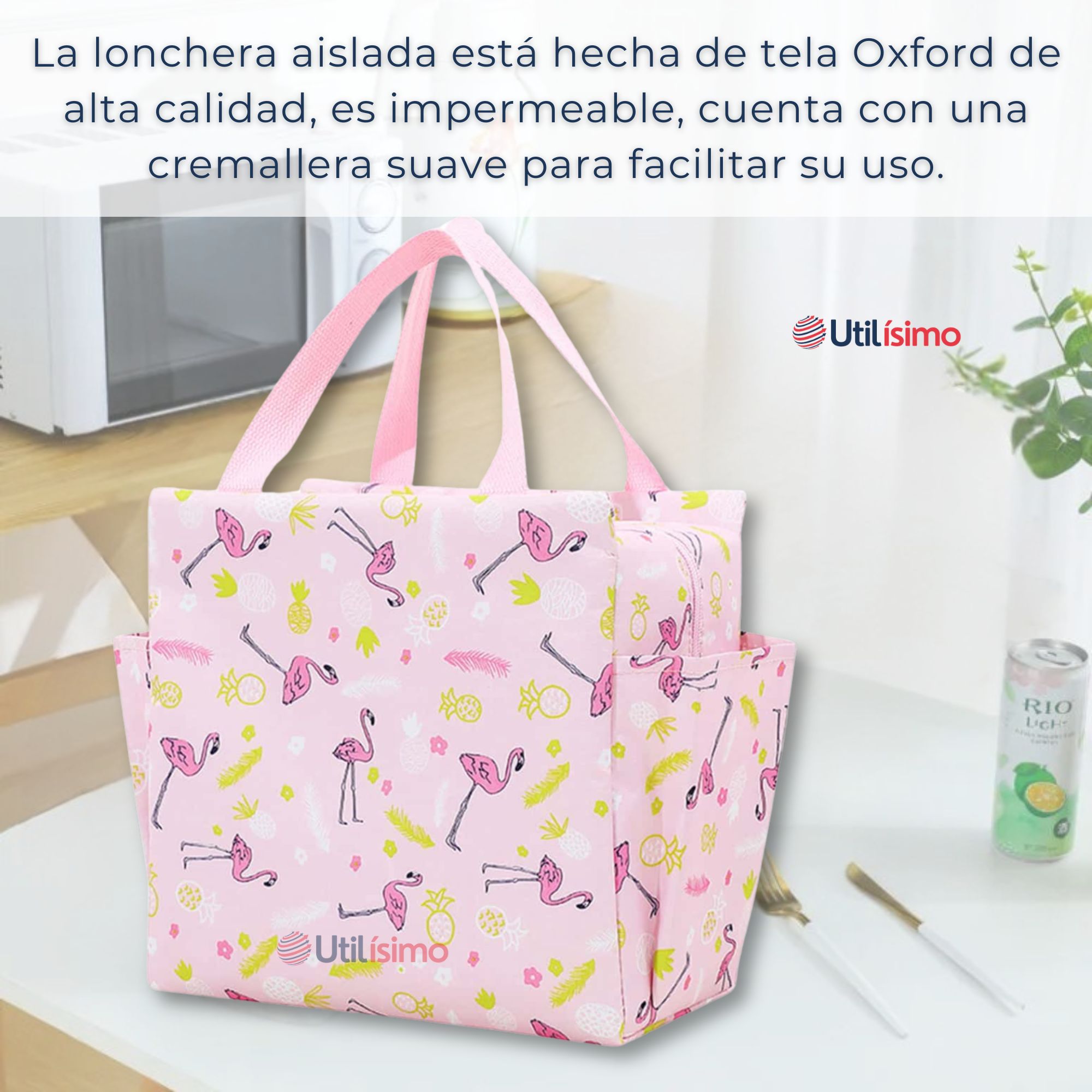 LONCHERA TÉRMICA PORTÁTIL ESTAMPADA IMPERMEABLE CON AISLAMIENTO PINK - 6